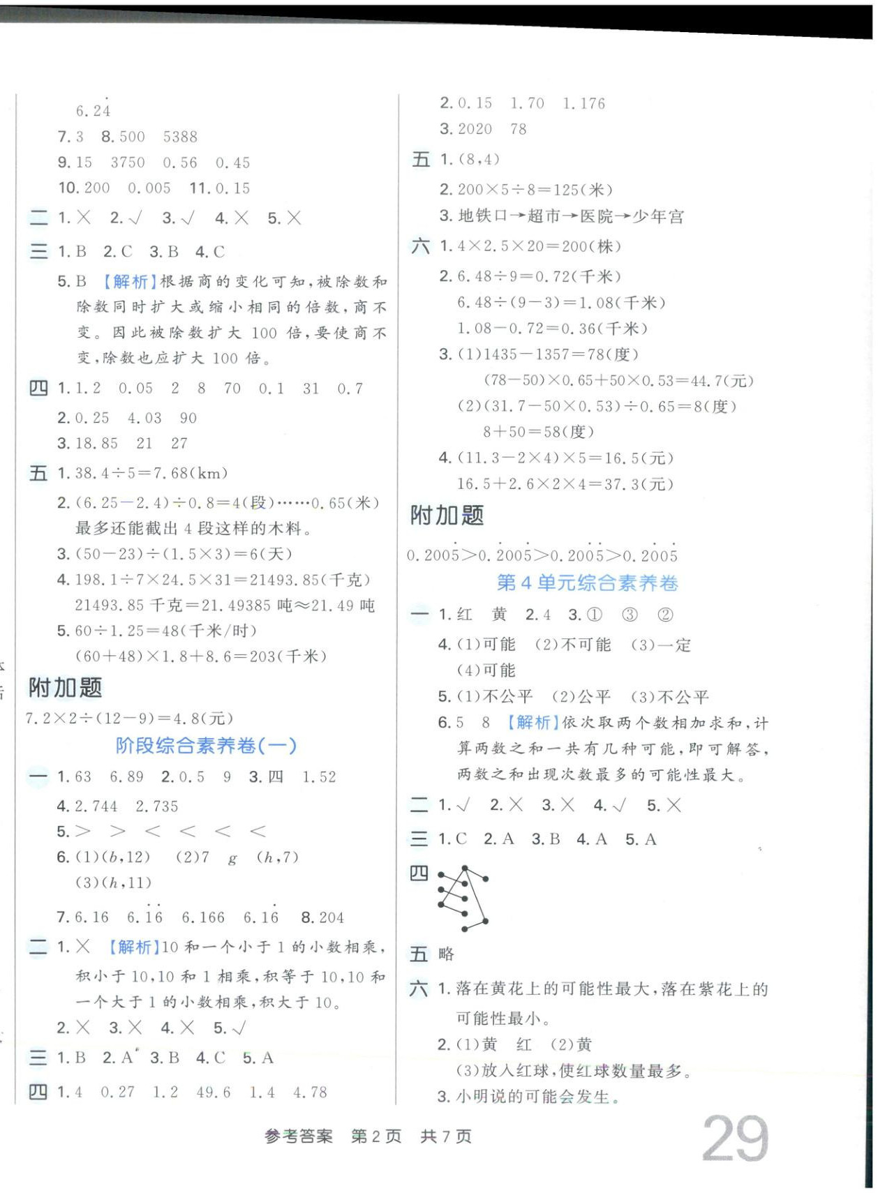 2025年非常好卷五年級數學上冊人教版&nbsp;參考答案第2頁
