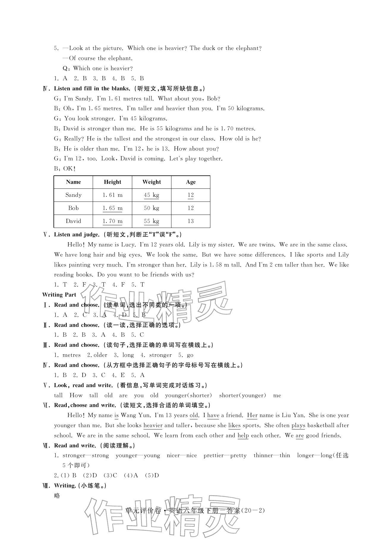2026年单元评价卷宁波出版社六年级英语下册人教版&nbsp;参考答案第2页