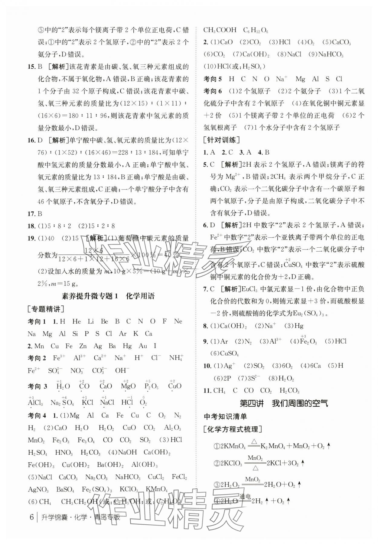 2024年升學(xué)錦囊化學(xué)青島專版 參考答案第6頁