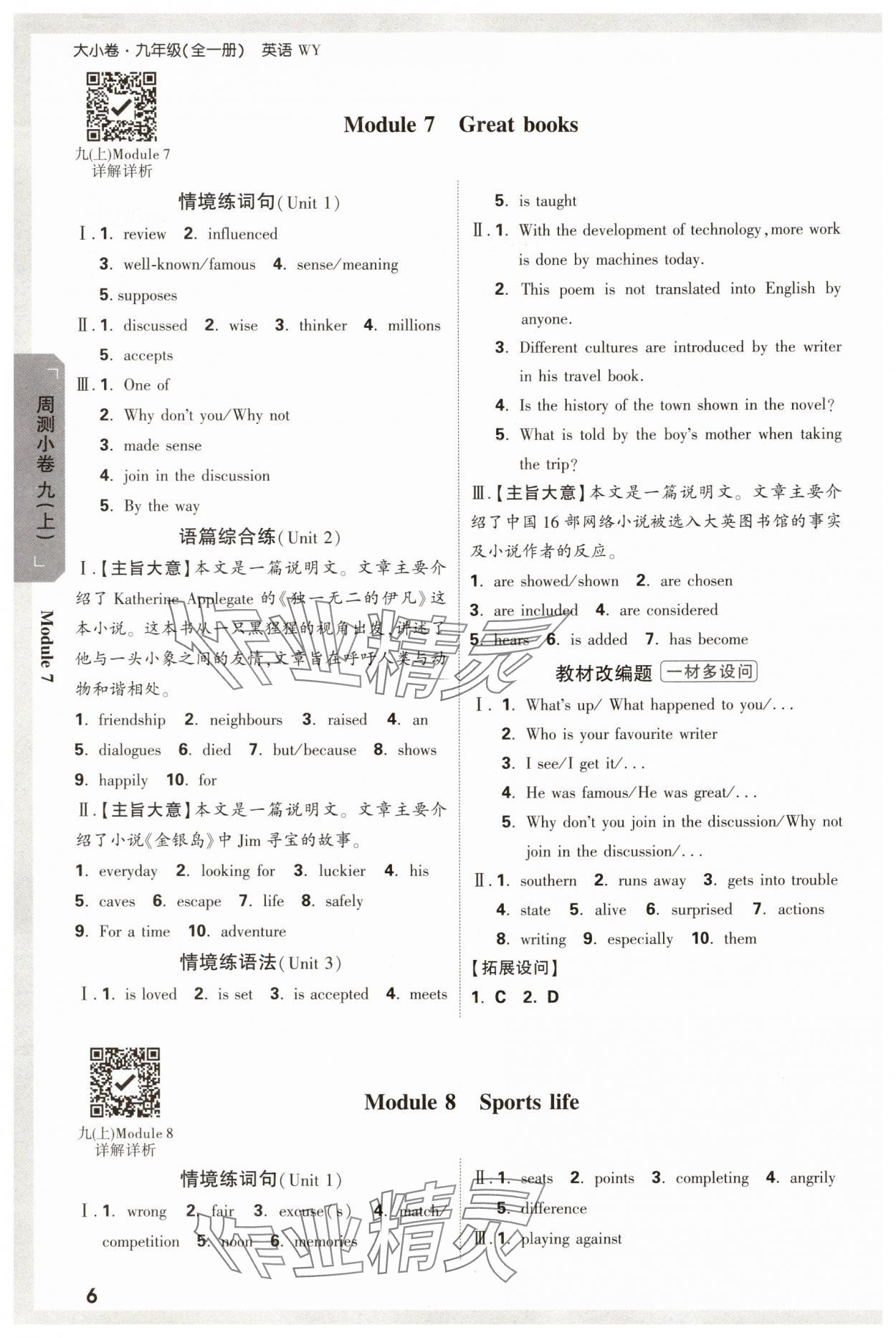 2025年萬唯中考大小卷九年級英語全一冊外研版 參考答案第6頁