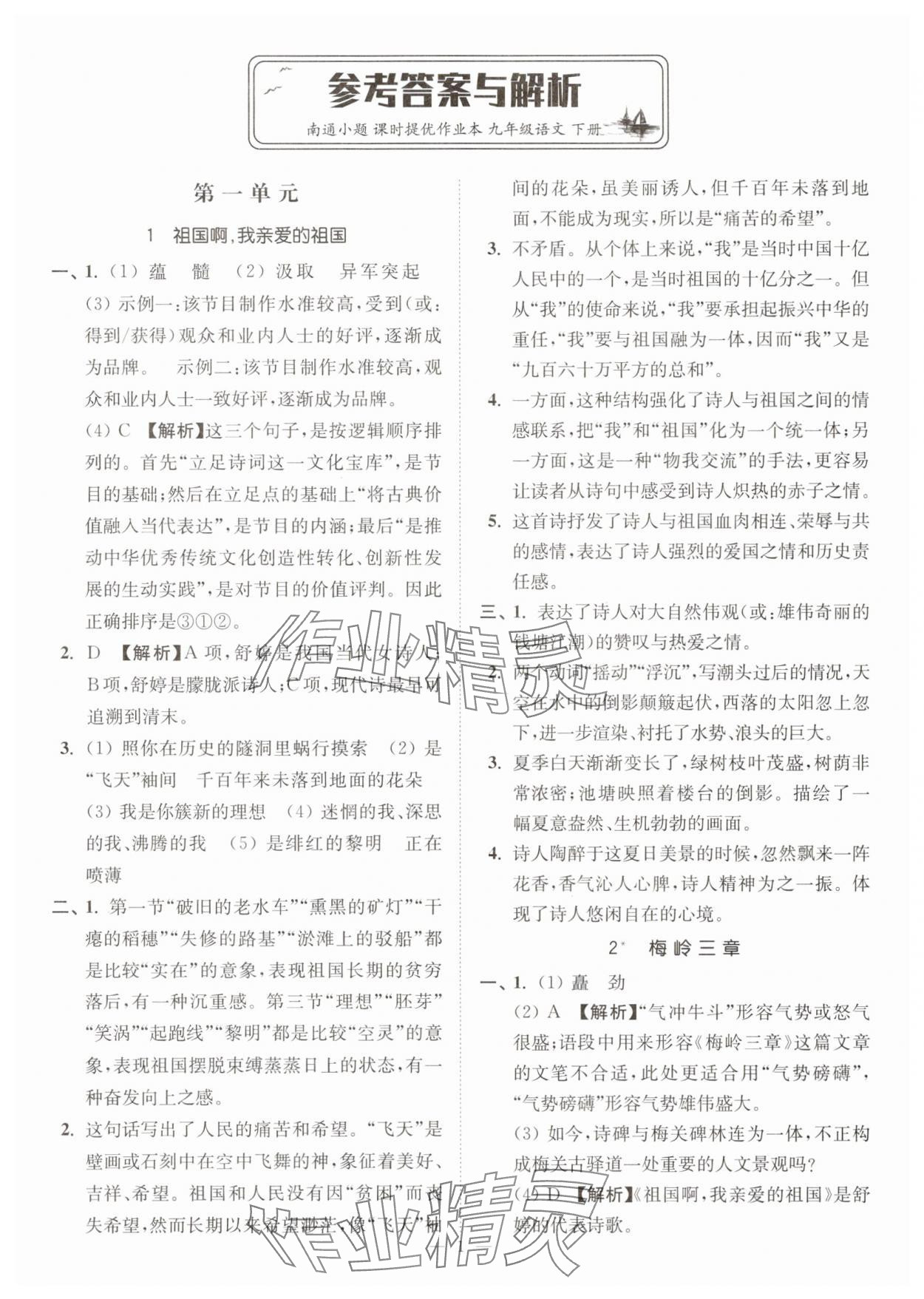 2025年南通小題課時(shí)提優(yōu)作業(yè)本九年級(jí)語(yǔ)文下冊(cè)全國(guó) 版 第1頁(yè)