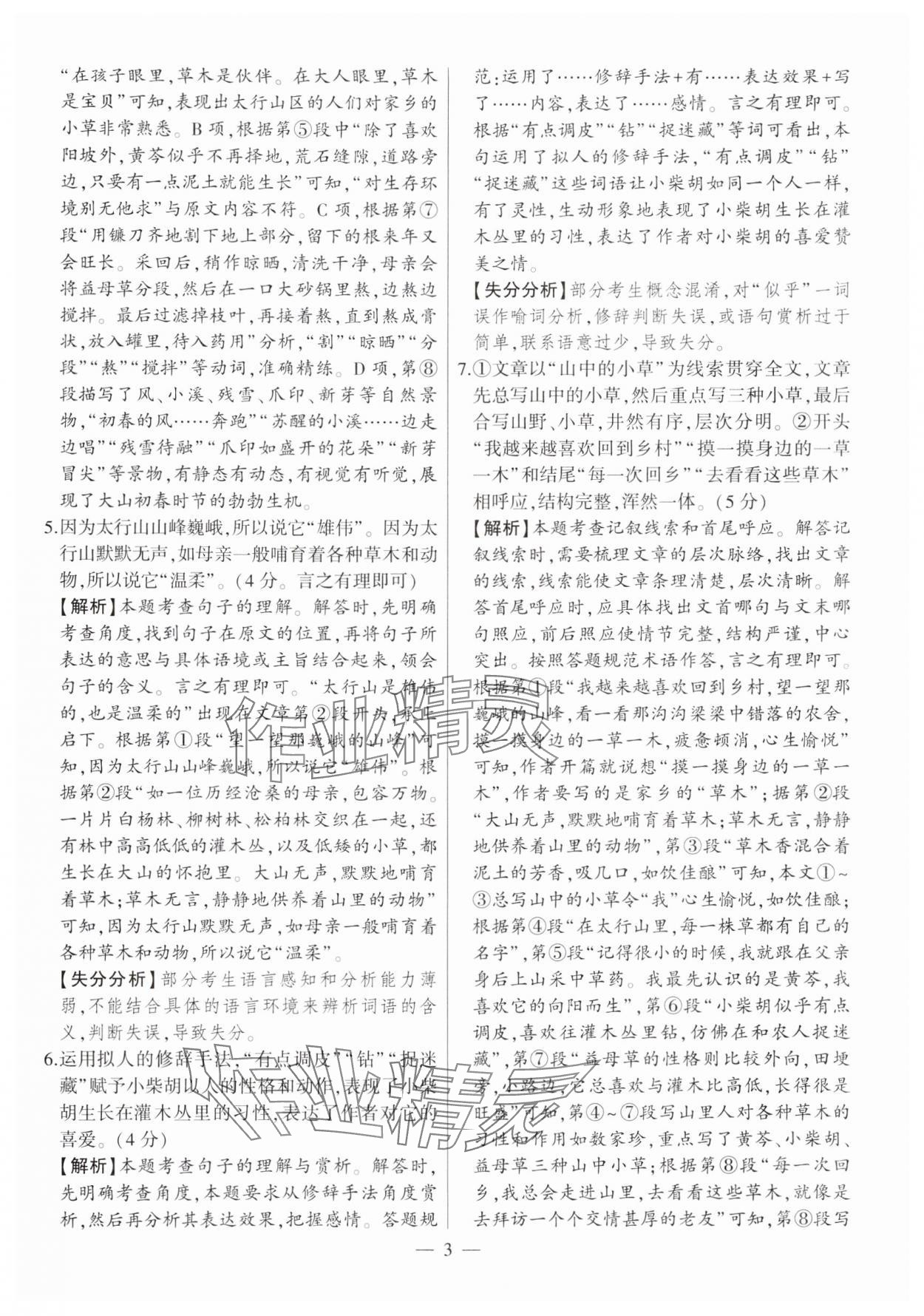2025年秒殺中考語文安徽專版 參考答案第3頁