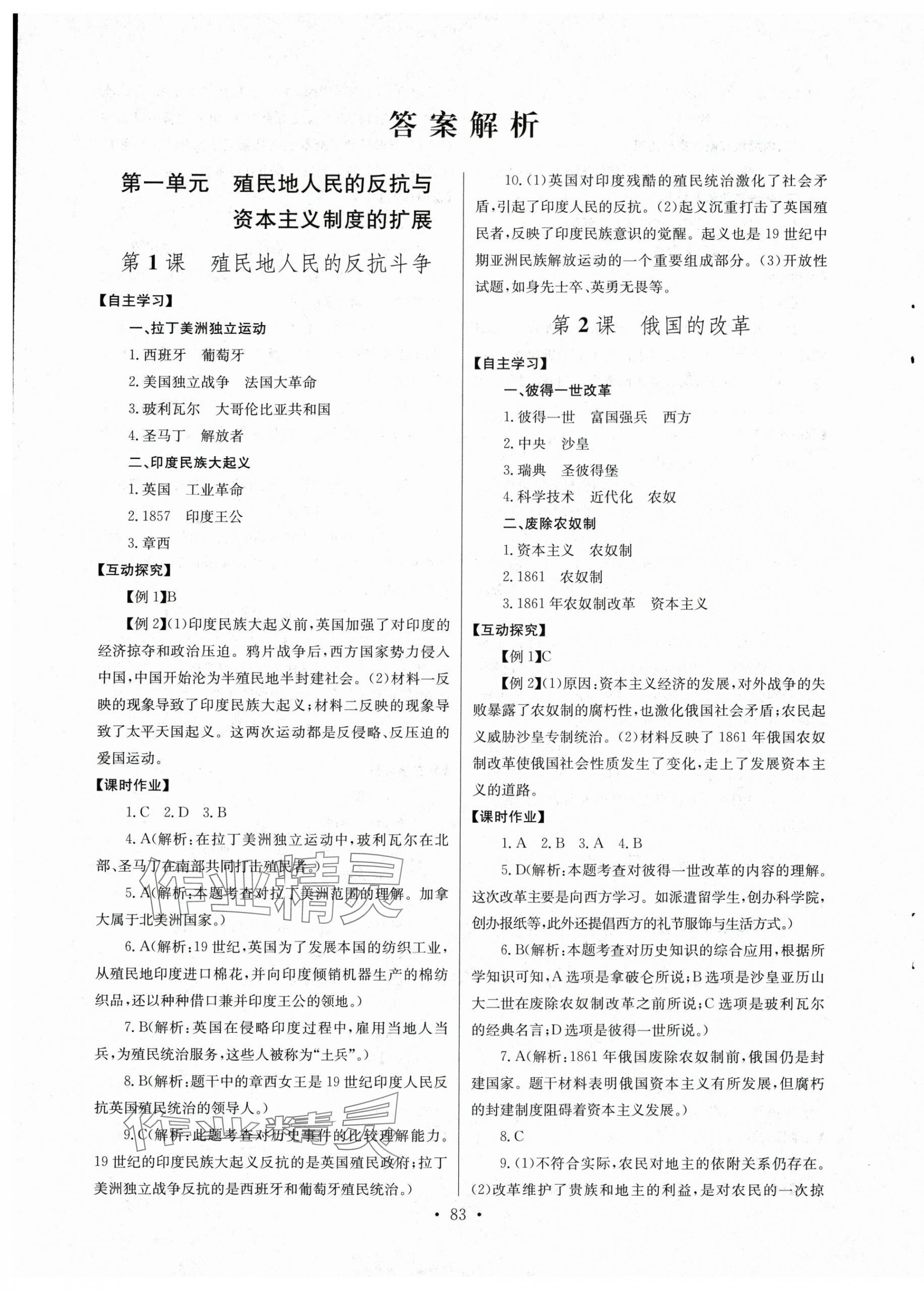 2026年长江全能学案同步练习册九年级历史下册人教版 第1页
