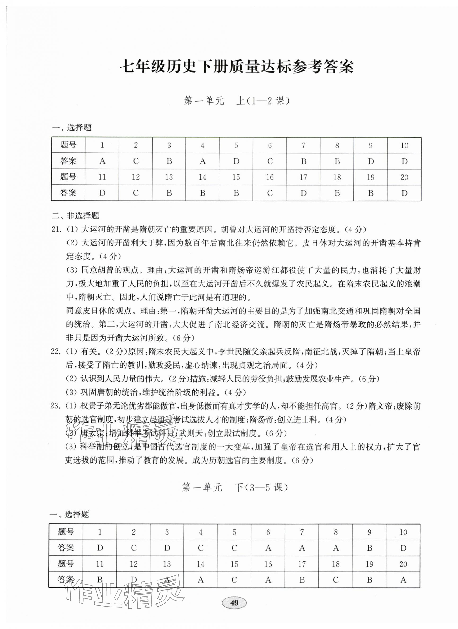 2024年單元質(zhì)量達(dá)標(biāo)七年級歷史下冊人教版 第1頁