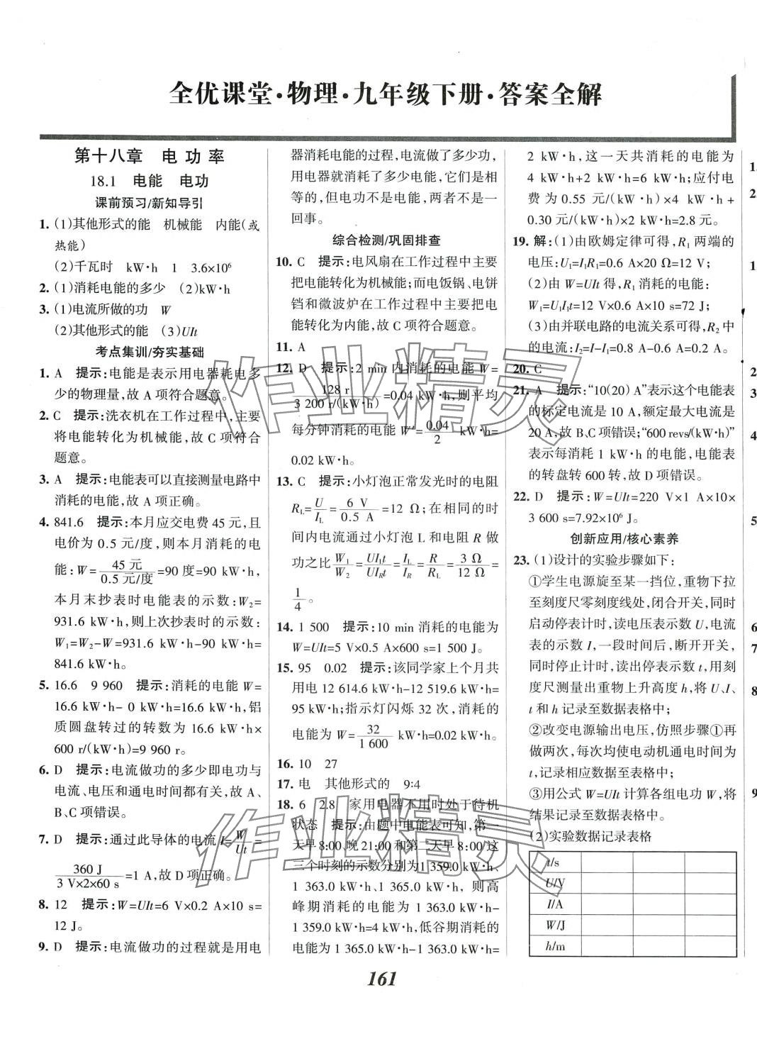 2024年全優(yōu)課堂九年級物理下冊人教版 第1頁