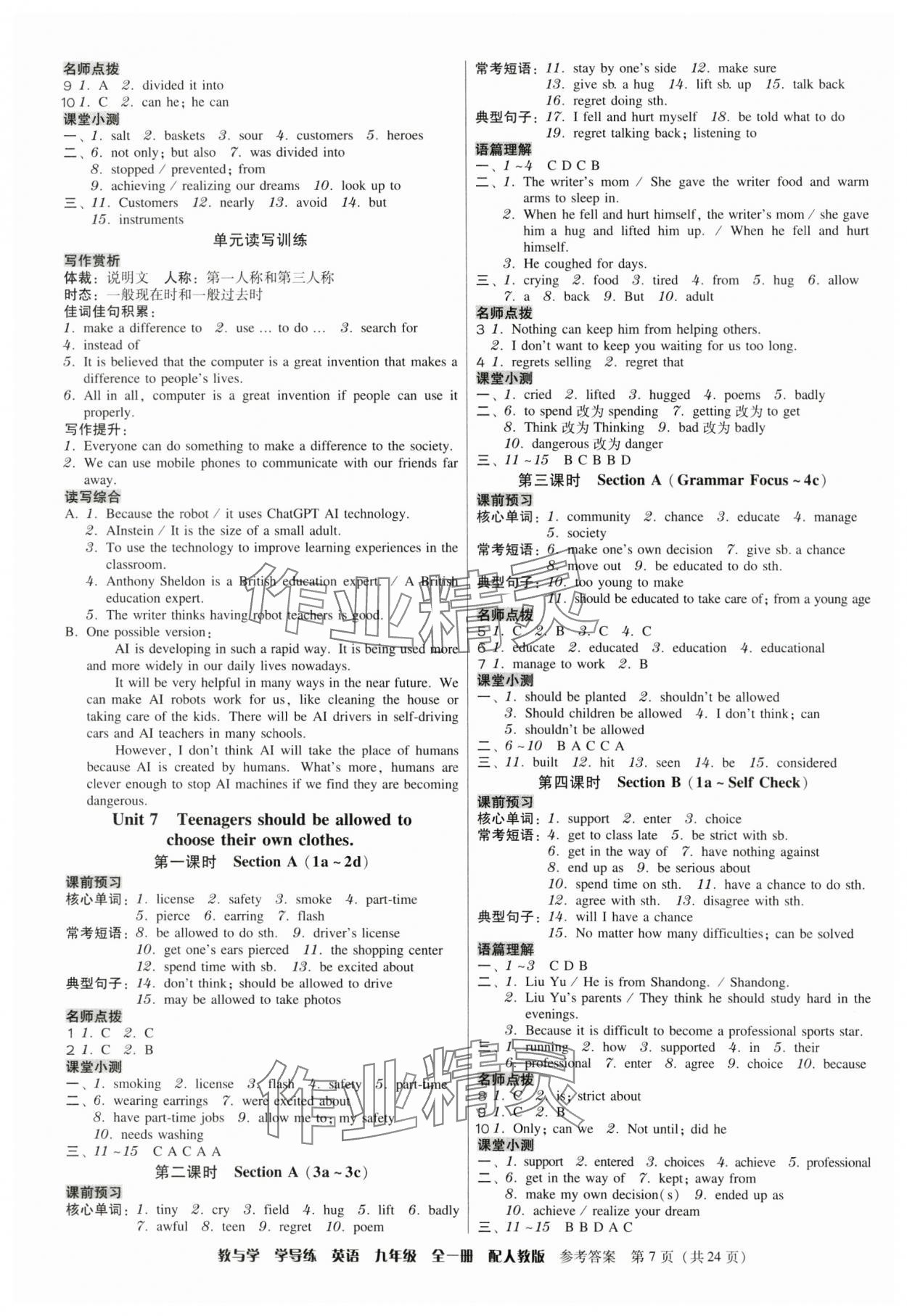 2024年教與學(xué)學(xué)導(dǎo)練九年級英語全一冊人教版 第7頁