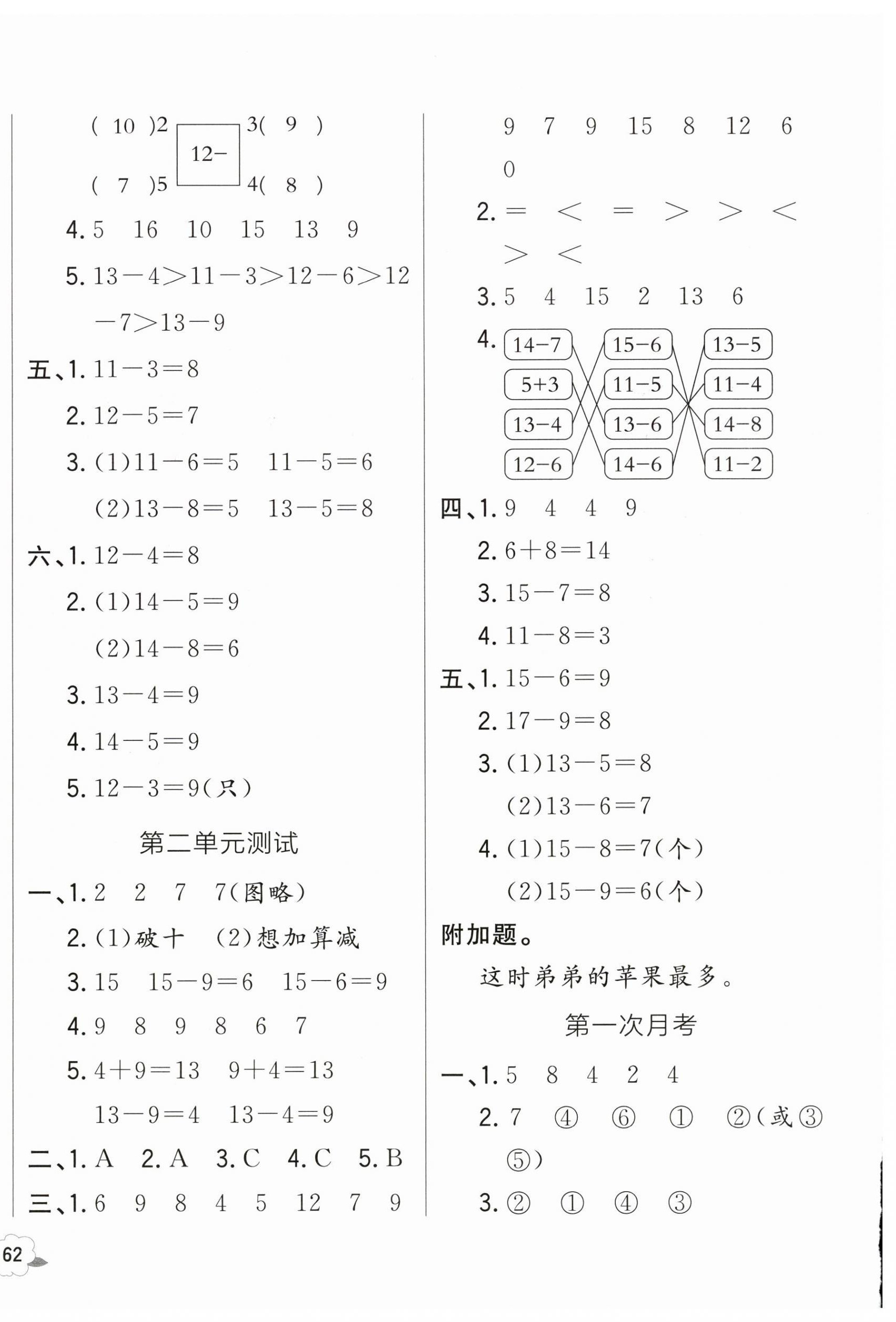 2025年悅然好學生周周測一年級數學下冊人教版 參考答案第4頁