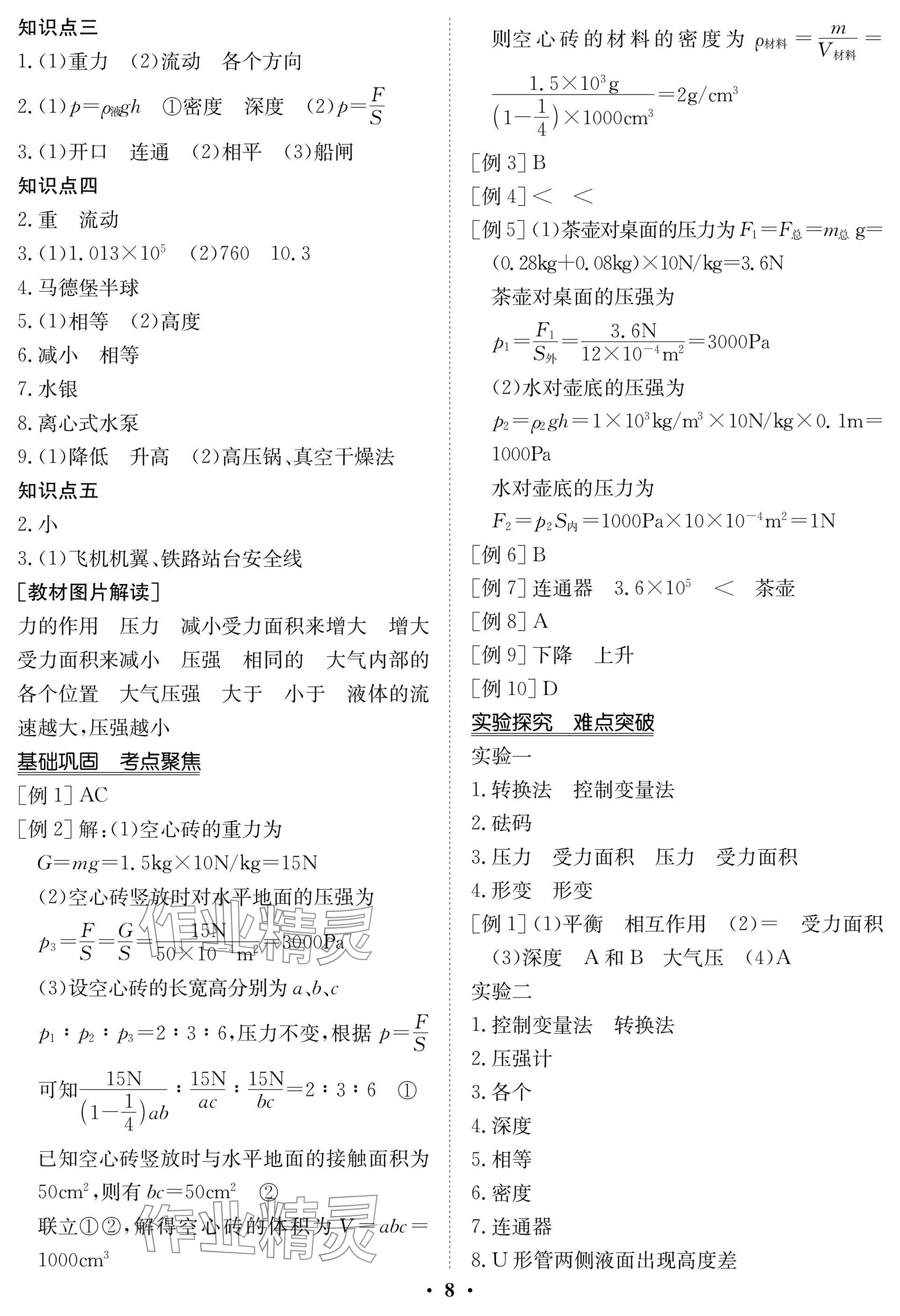 2025年中考復(fù)習(xí)指南長江少年兒童出版社物理北師大版 參考答案第8頁