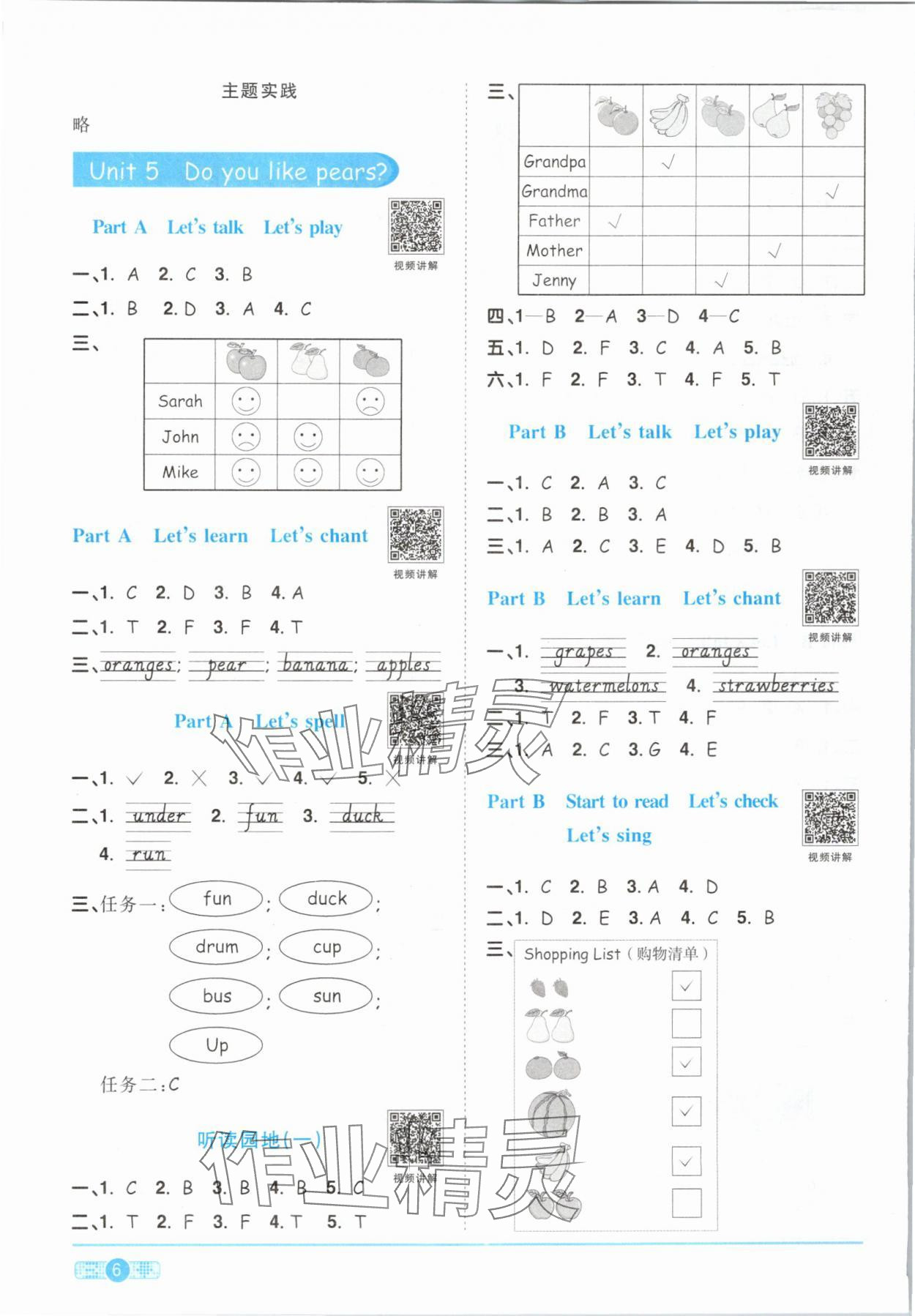 2024年陽光同學(xué)課時優(yōu)化作業(yè)三年級英語下冊人教PEP版 參考答案第6頁