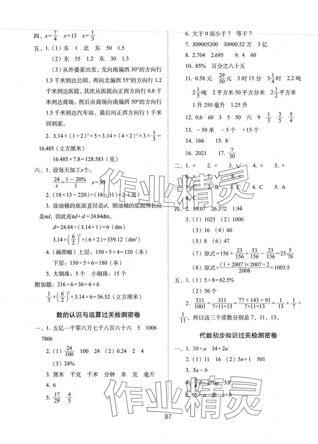 2024年期末冲刺100分完全试卷六年级数学下册苏教版 参考答案第3页