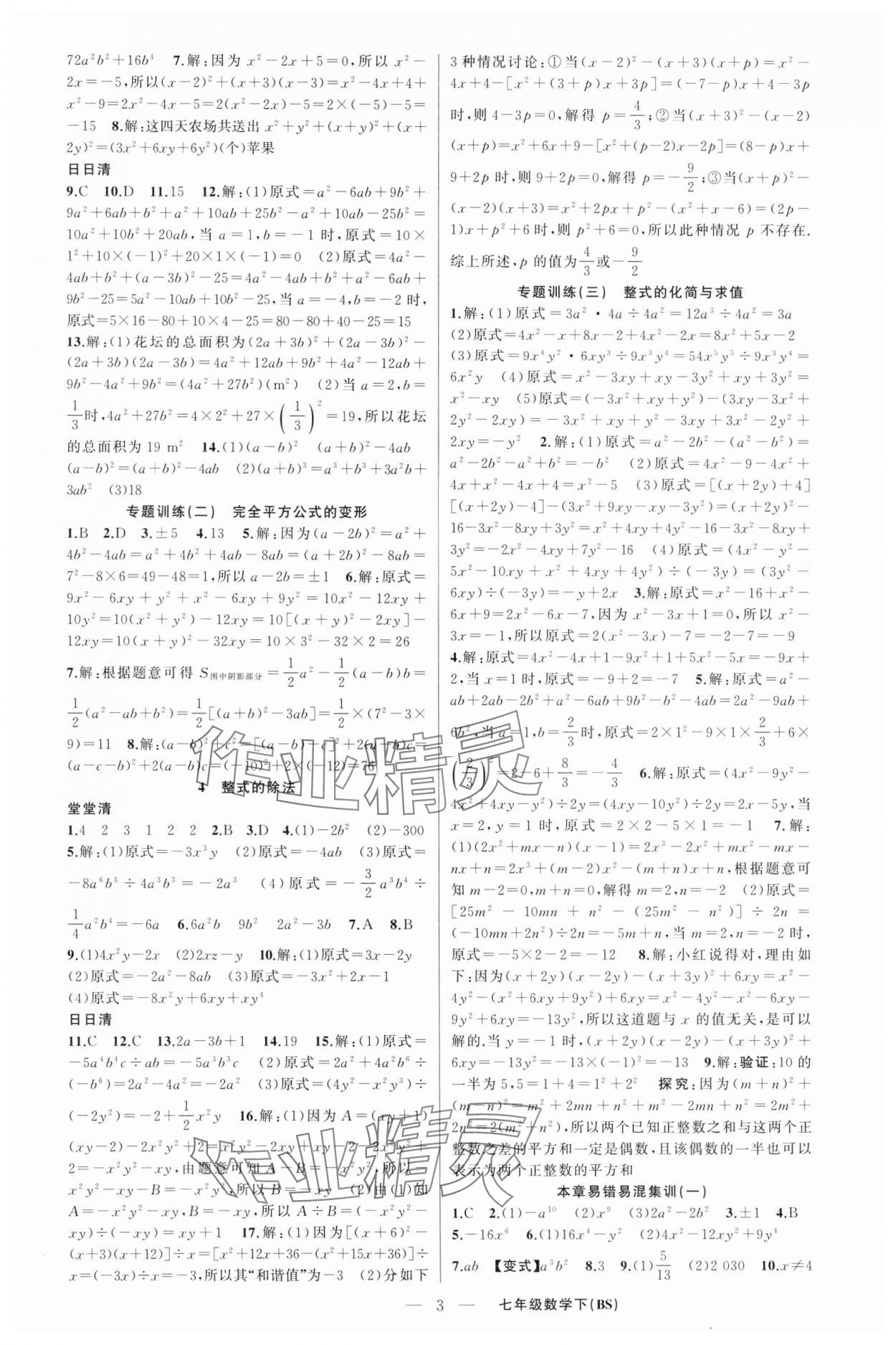 2025年四清導航七年級數學下冊北師大版遼寧專版 第3頁