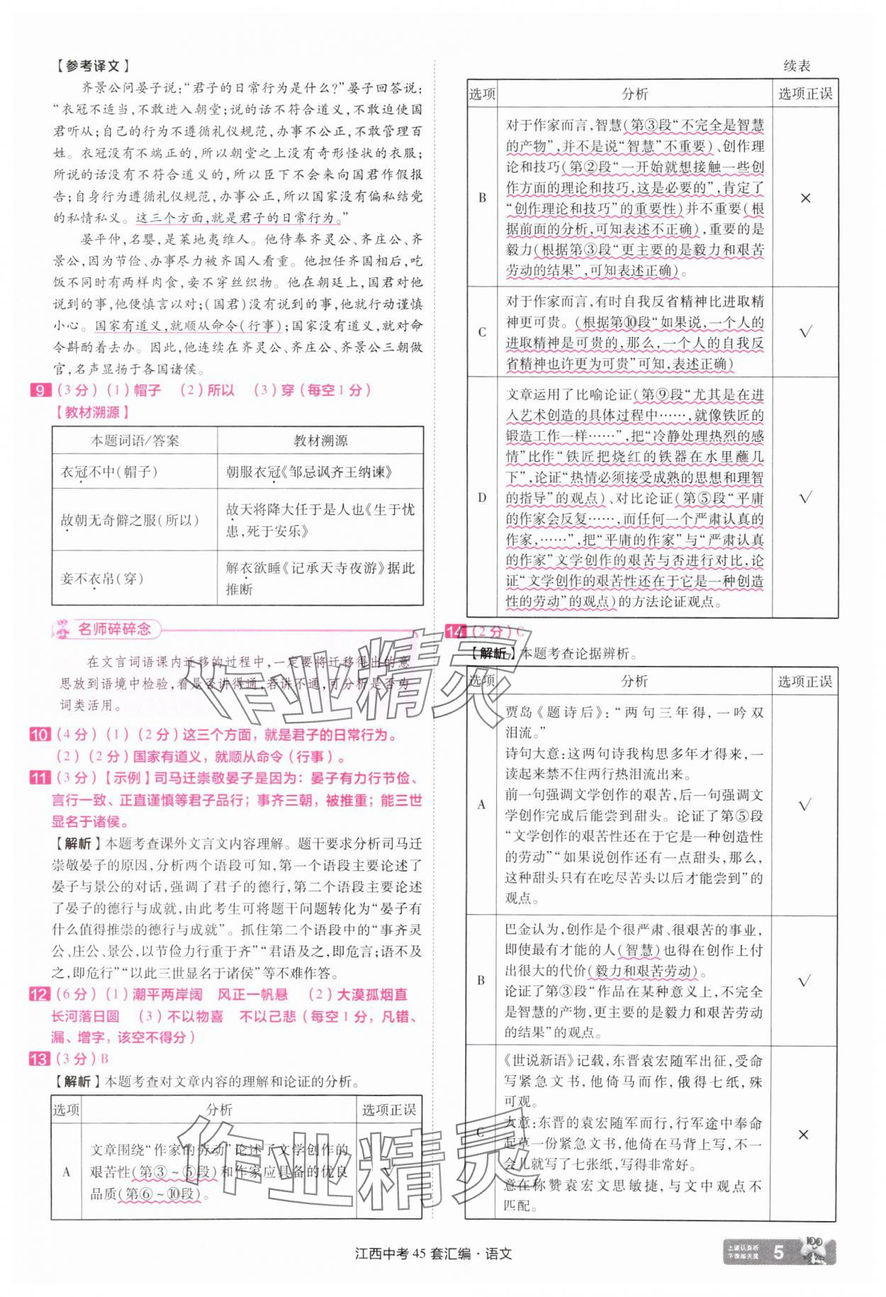 2025年金考卷中考45套汇编语文江西专版 参考答案第5页