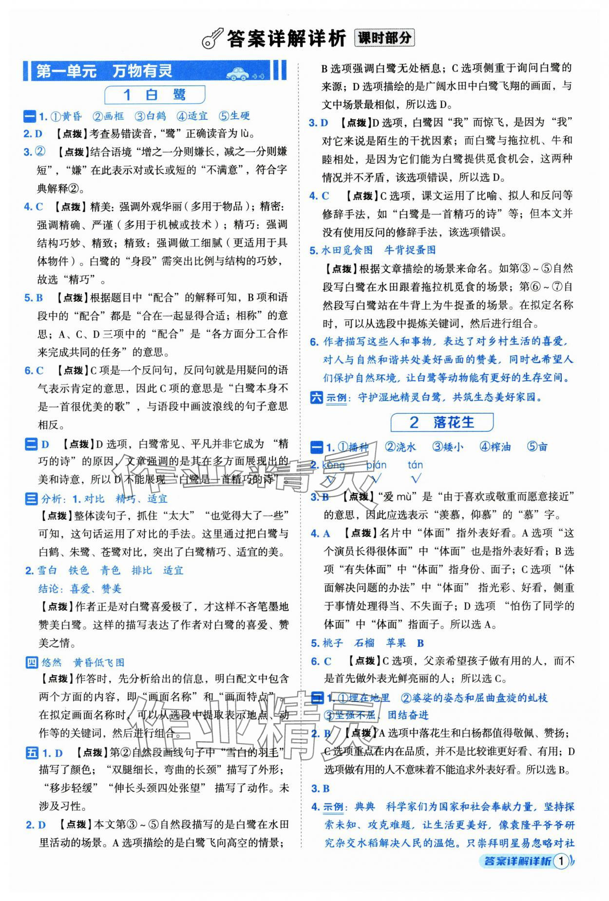 2025年综合应用创新题典中点五年级语文上册人教版福建专版 参考答案第1页