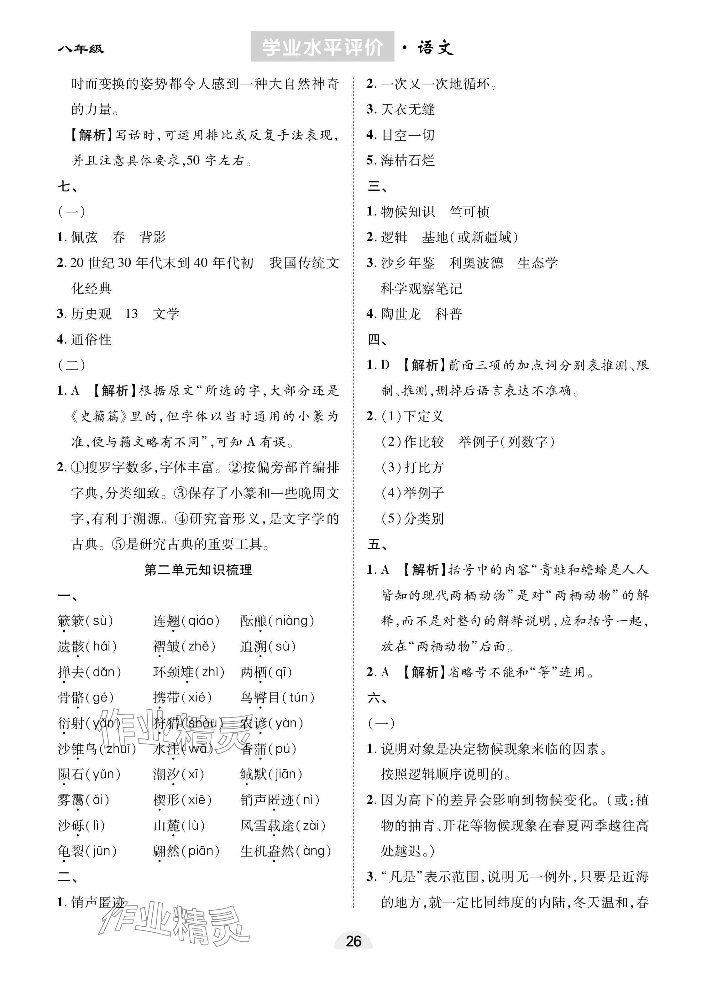 2025年學(xué)業(yè)水平評價八年級語文下冊人教版 參考答案第2頁