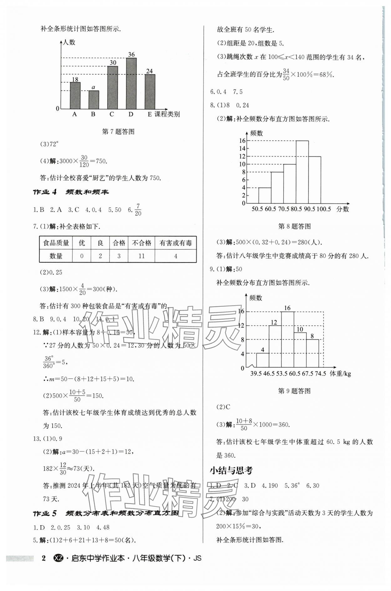 2024年启东中学作业本八年级数学下册苏科版徐州专版 参考答案第2页