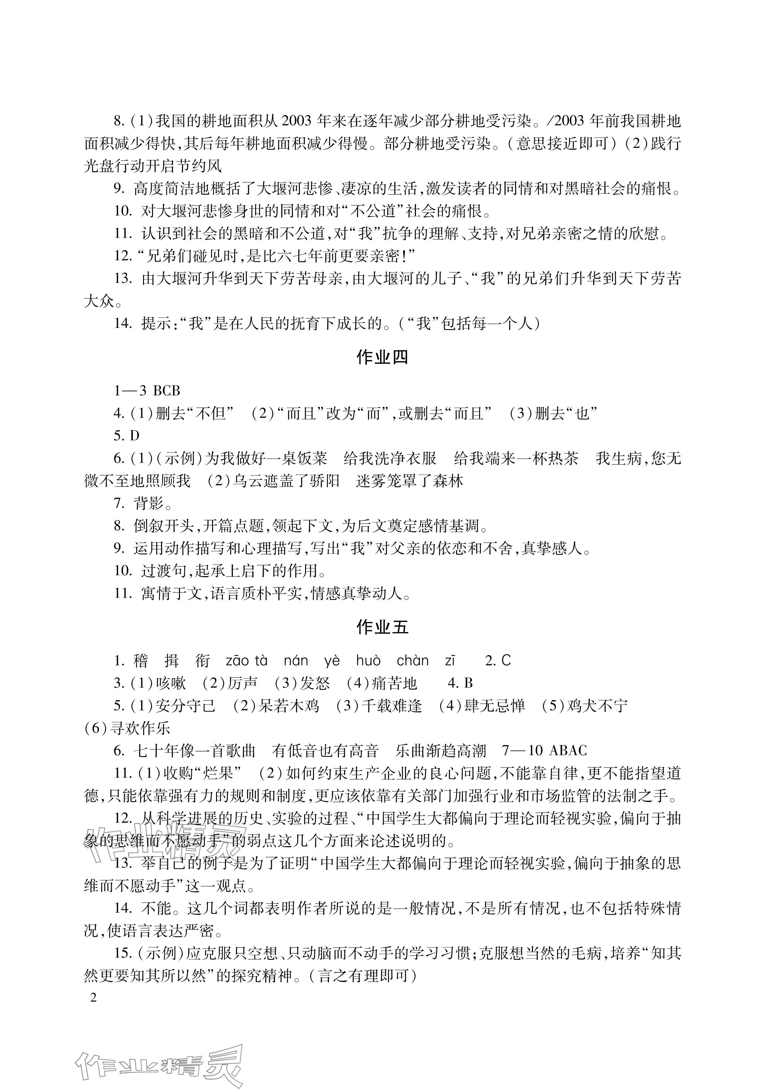 2024年暑假生活湖南少年儿童出版社八年级语数综合 参考答案第2页