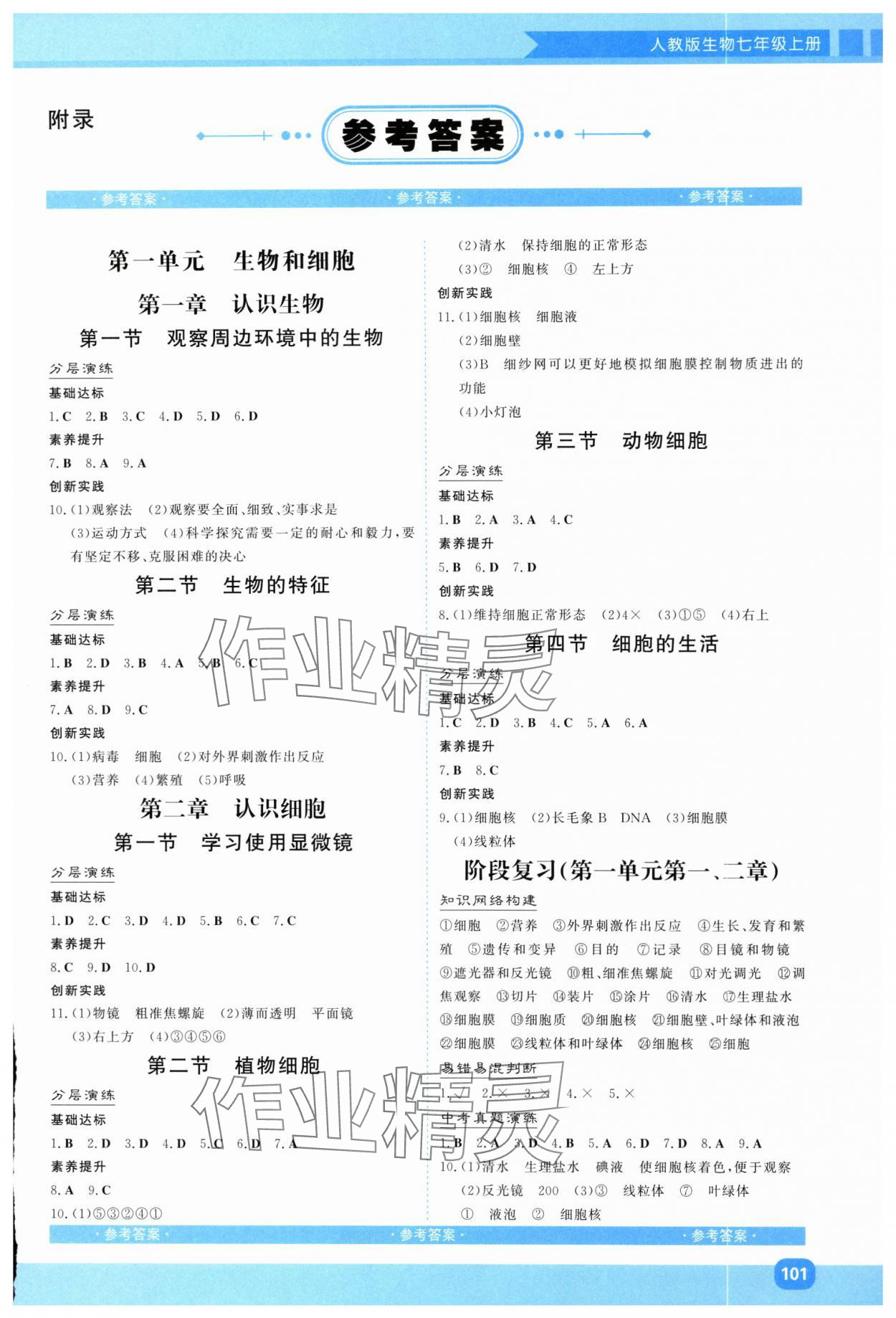 2025年同步实践评价课程基础训练湖南少年儿童出版社七年级生物上册人教版 第1页