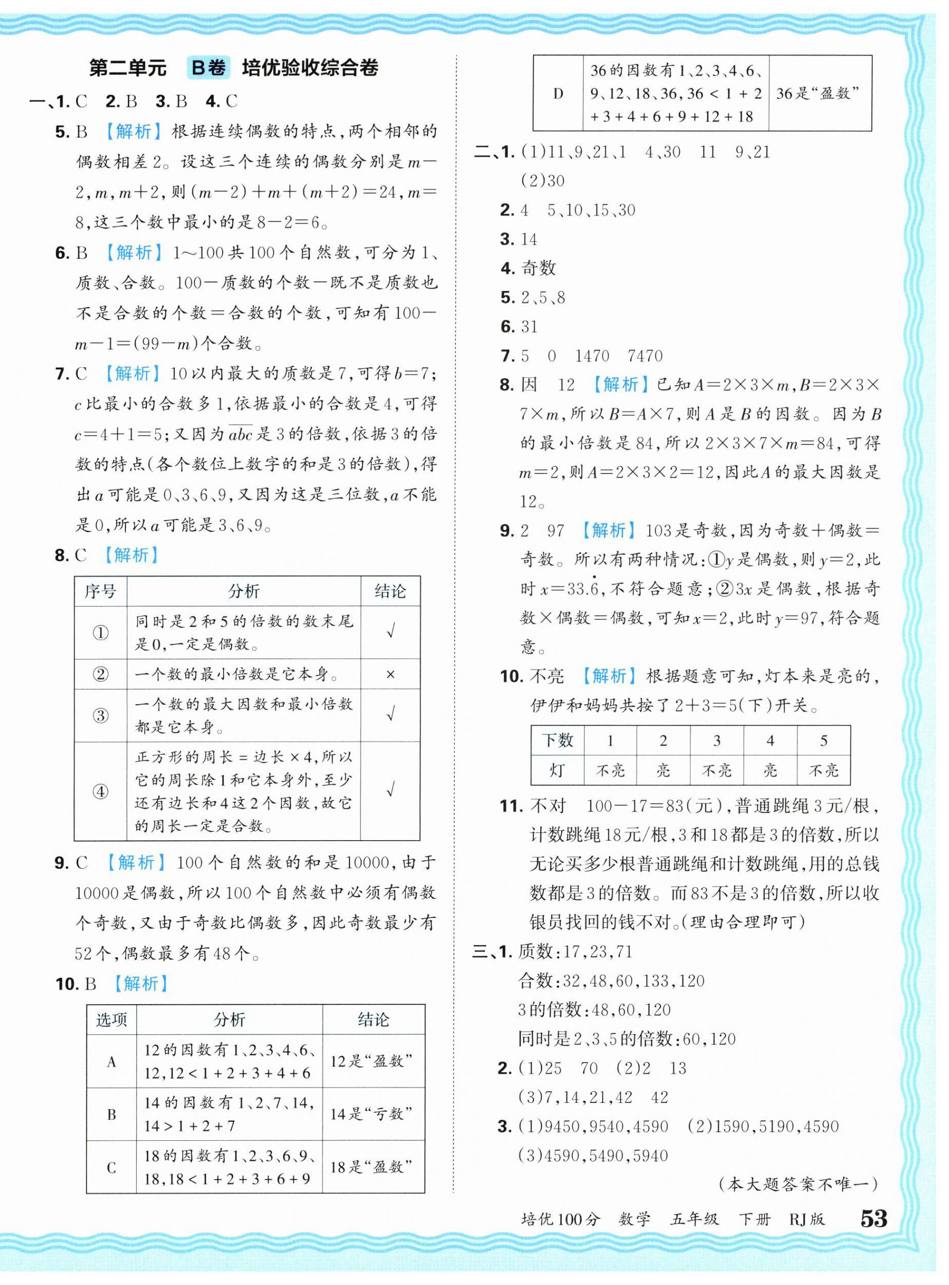 2025年王朝霞培優(yōu)100分五年級數(shù)學(xué)下冊人教版 參考答案第6頁