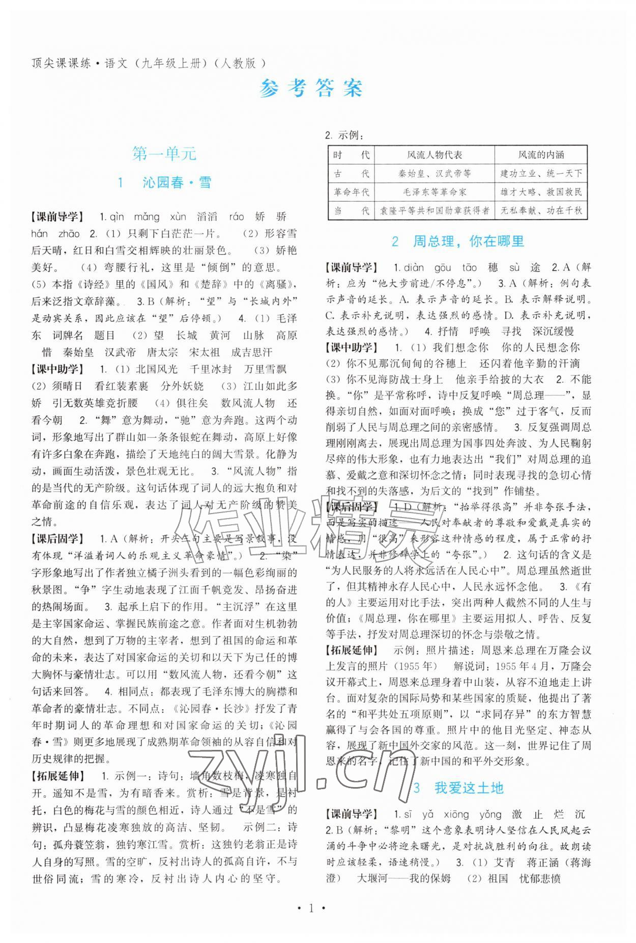 2026年顶尖课课练九年级语文上册人教版&nbsp;第1页