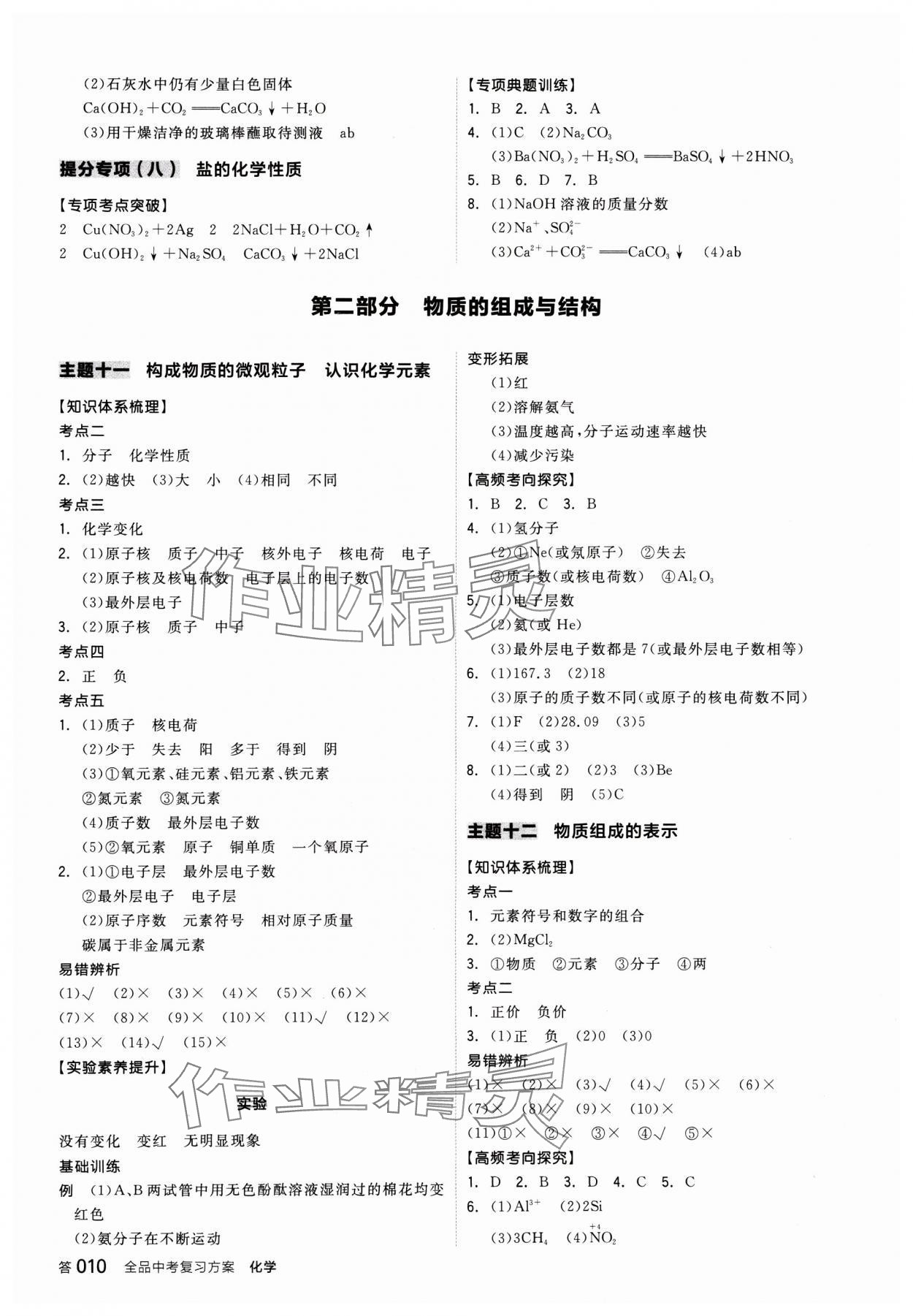 2025年全品中考復(fù)習(xí)方案化學(xué)人教版 參考答案第9頁