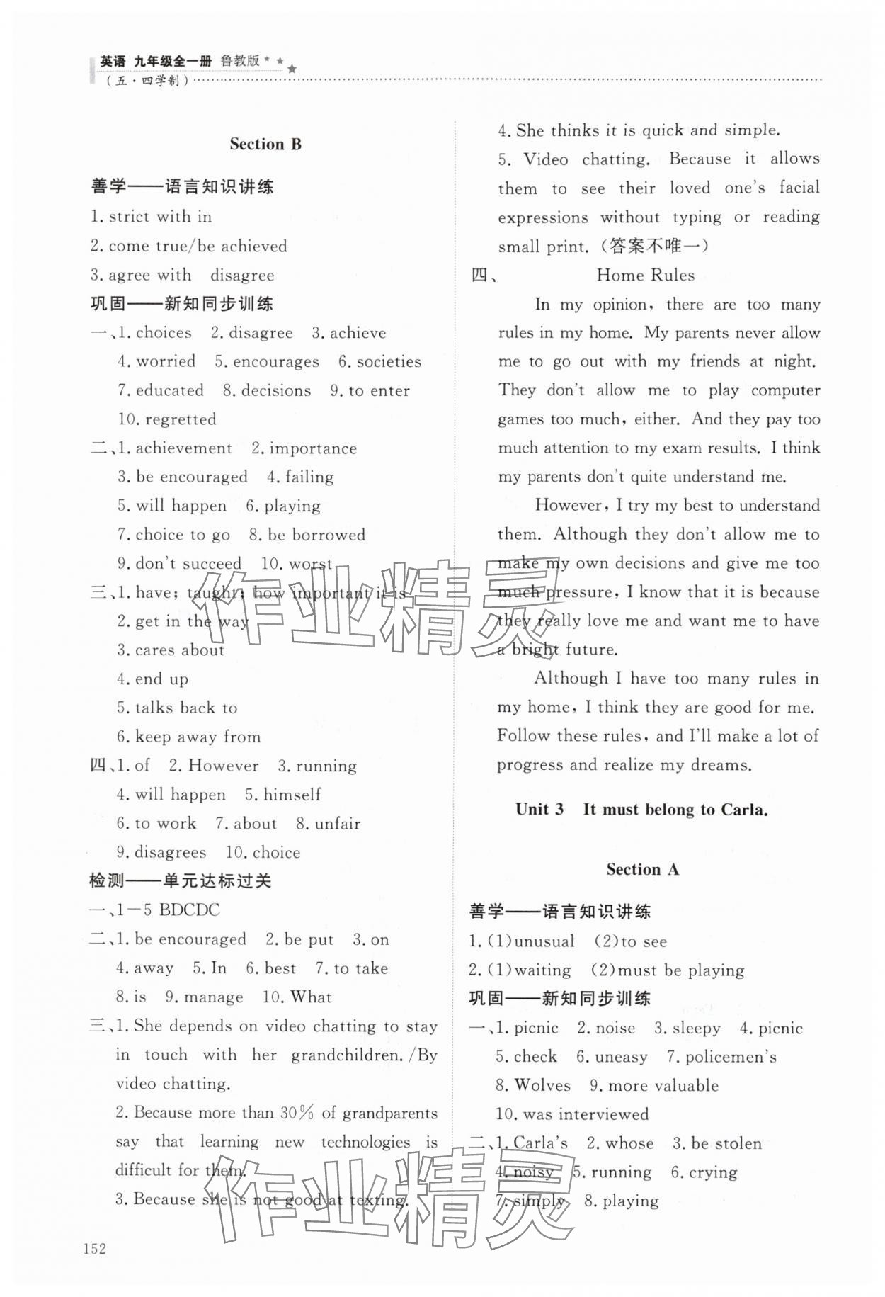 2025年同步練習冊明天出版社九年級英語全一冊魯教版五四制 參考答案第3頁