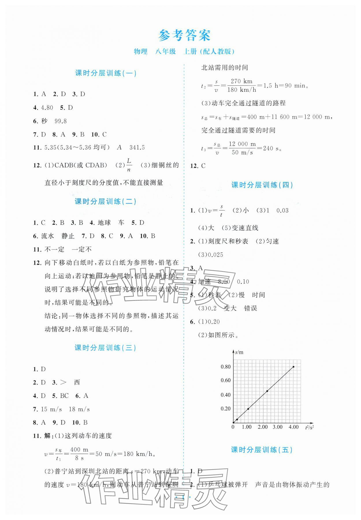 2024年课标新卷八年级物理上册人教版 参考答案第1页