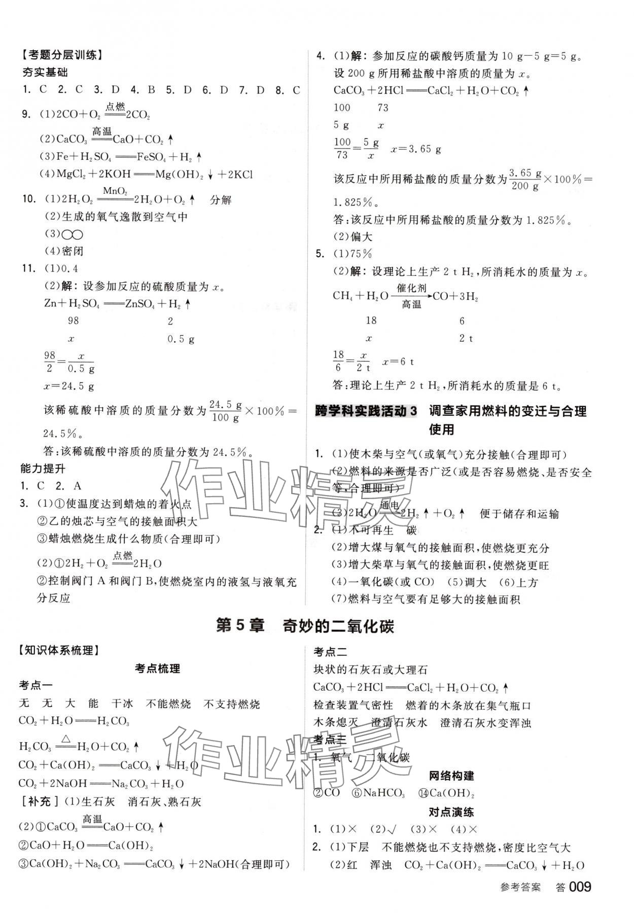 2025年全品中考復(fù)習(xí)方案化學(xué)淮安專版 參考答案第8頁