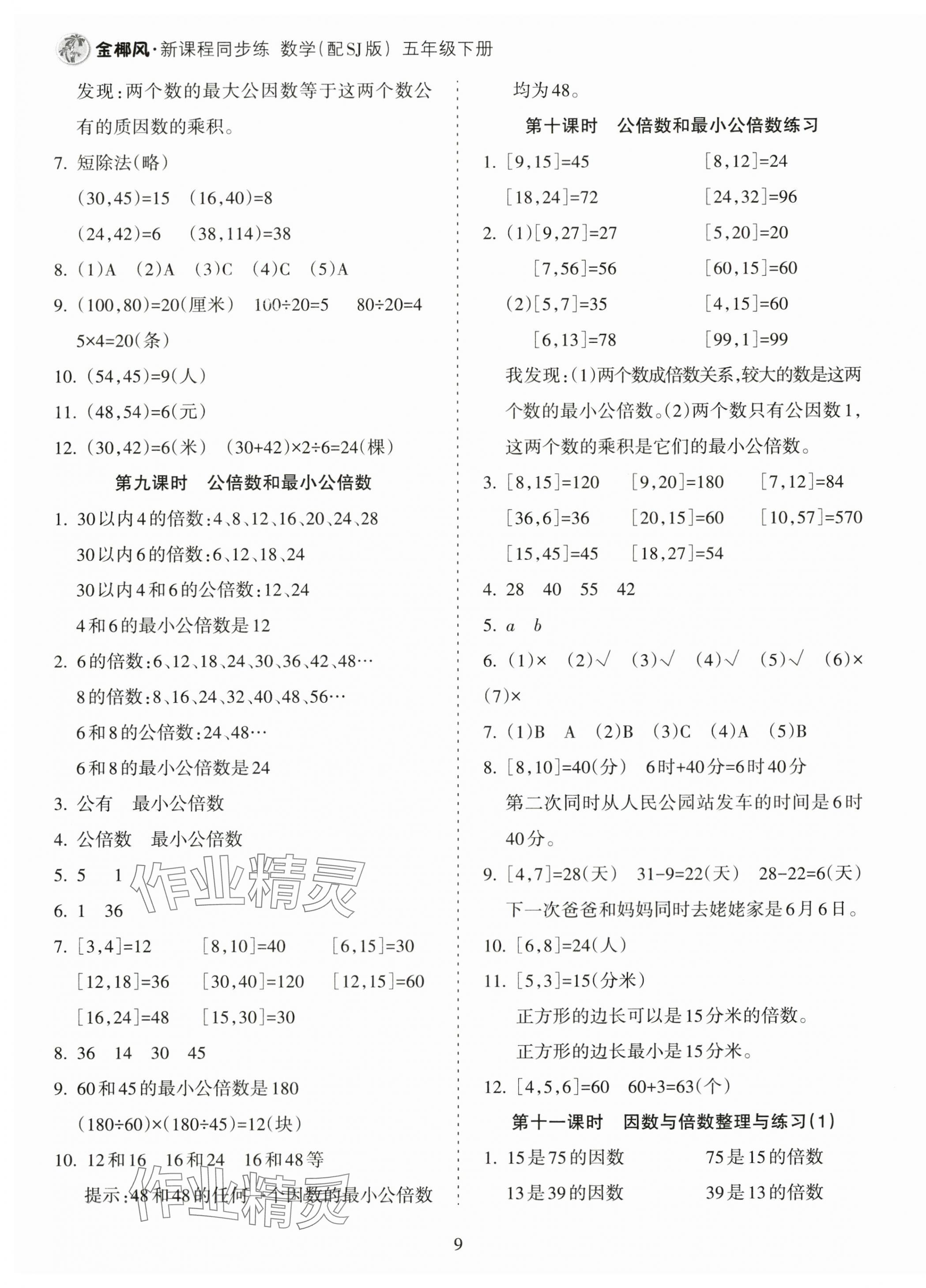 2024年金椰風新課程同步練五年級數(shù)學下冊蘇教版 第9頁