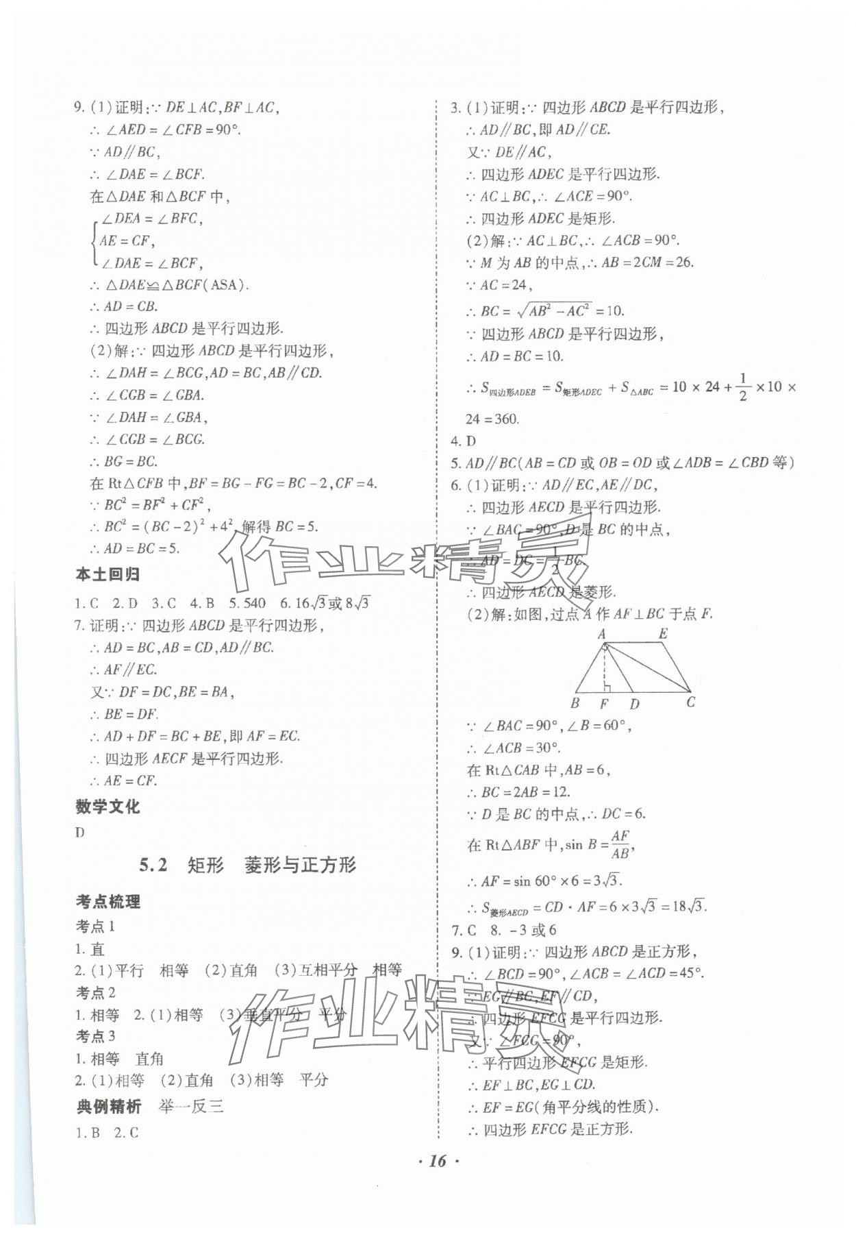 2024年本土攻略精準(zhǔn)復(fù)習(xí)方案數(shù)學(xué)中考云南專版 參考答案第16頁
