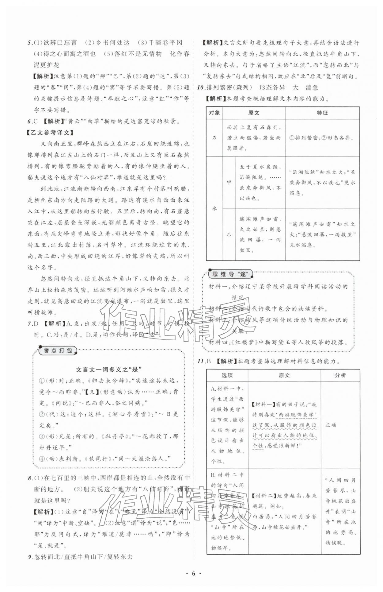 2026年中考必备辽宁师范大学出版社语文辽宁专版&nbsp;参考答案第6页