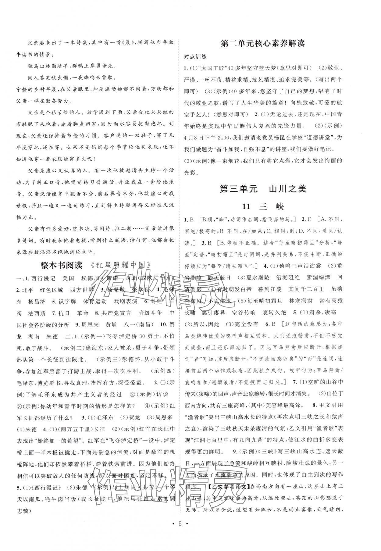 2025年思路教练同步课时作业八年级语文上册人教版 参考答案第5页