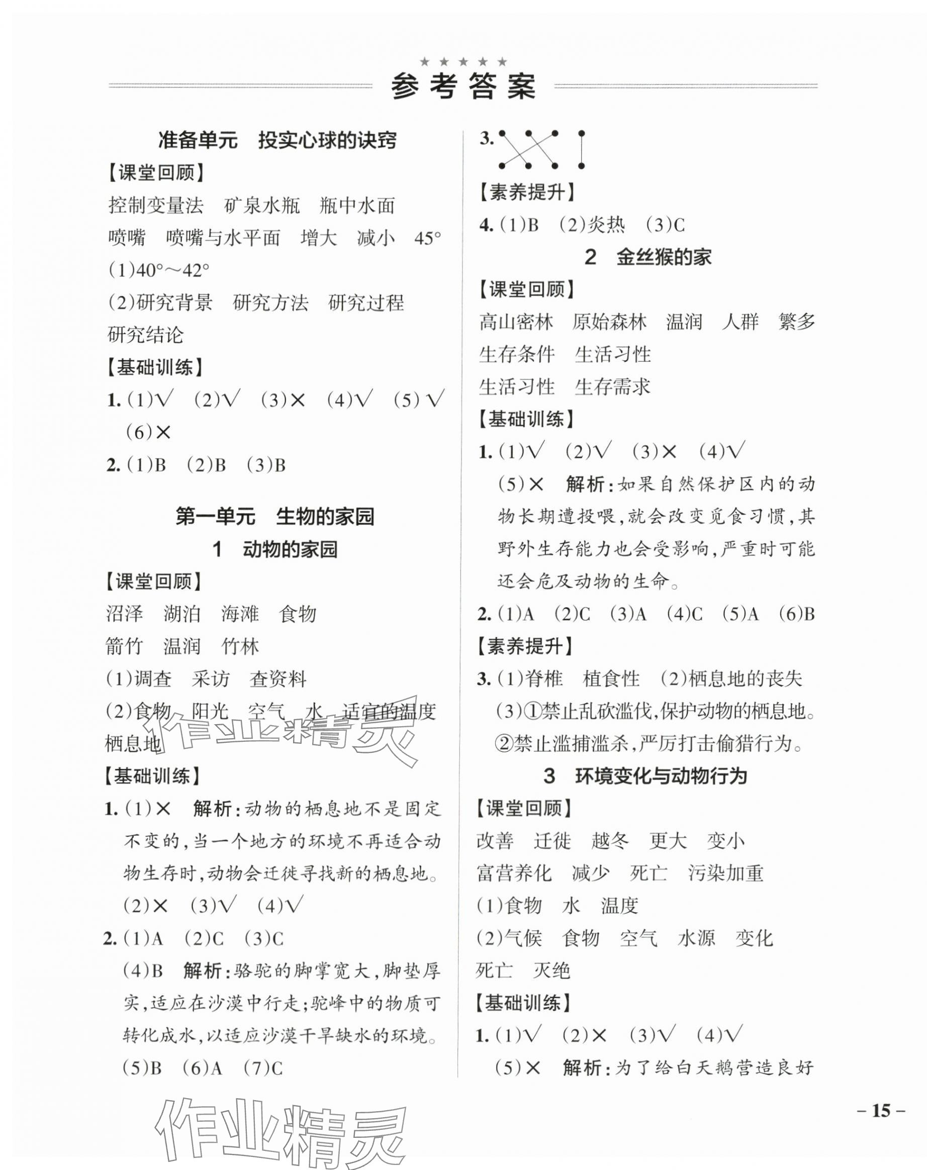 2024年小學學霸作業(yè)本六年級科學下冊大象版 參考答案第1頁