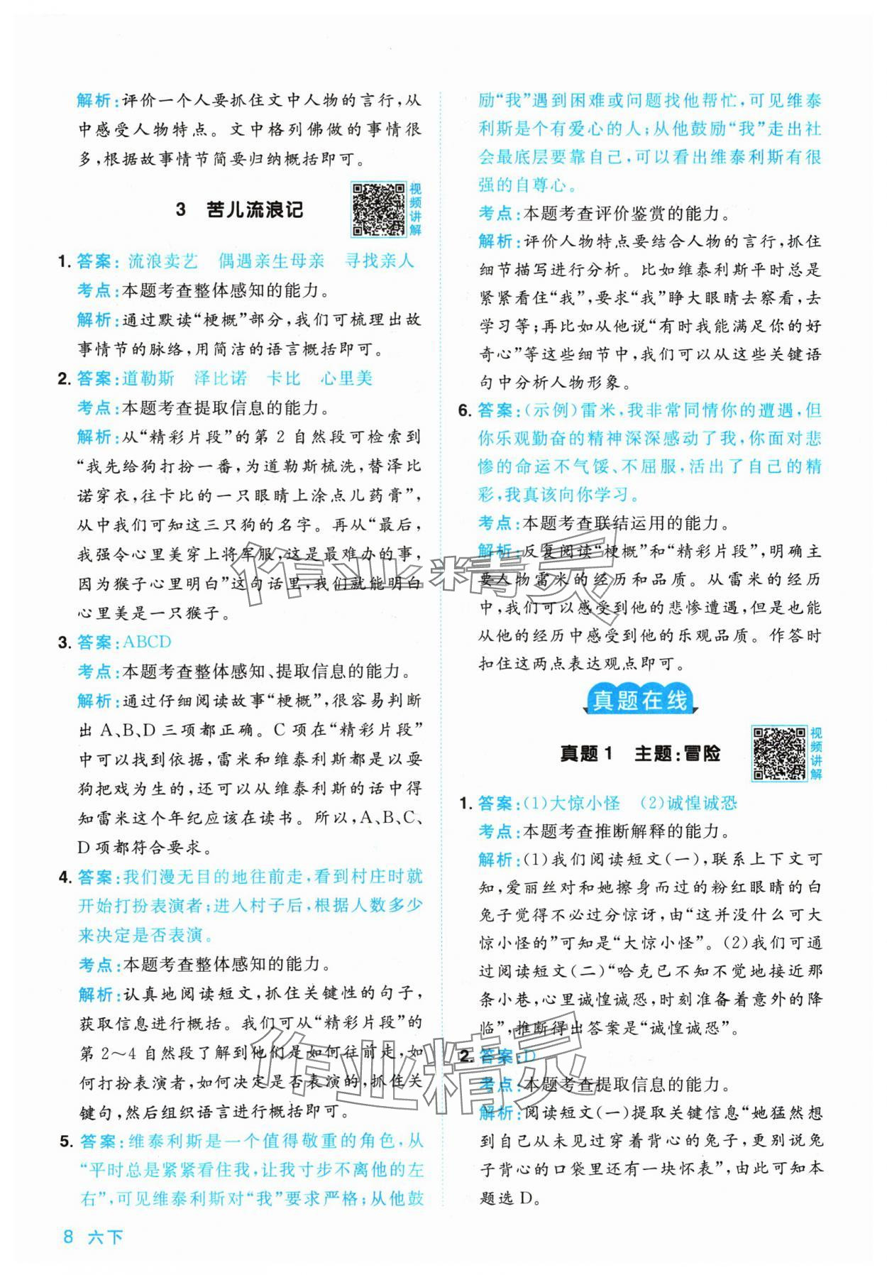 2024年陽光同學(xué)同步閱讀素養(yǎng)測試六年級語文下冊人教版 參考答案第8頁