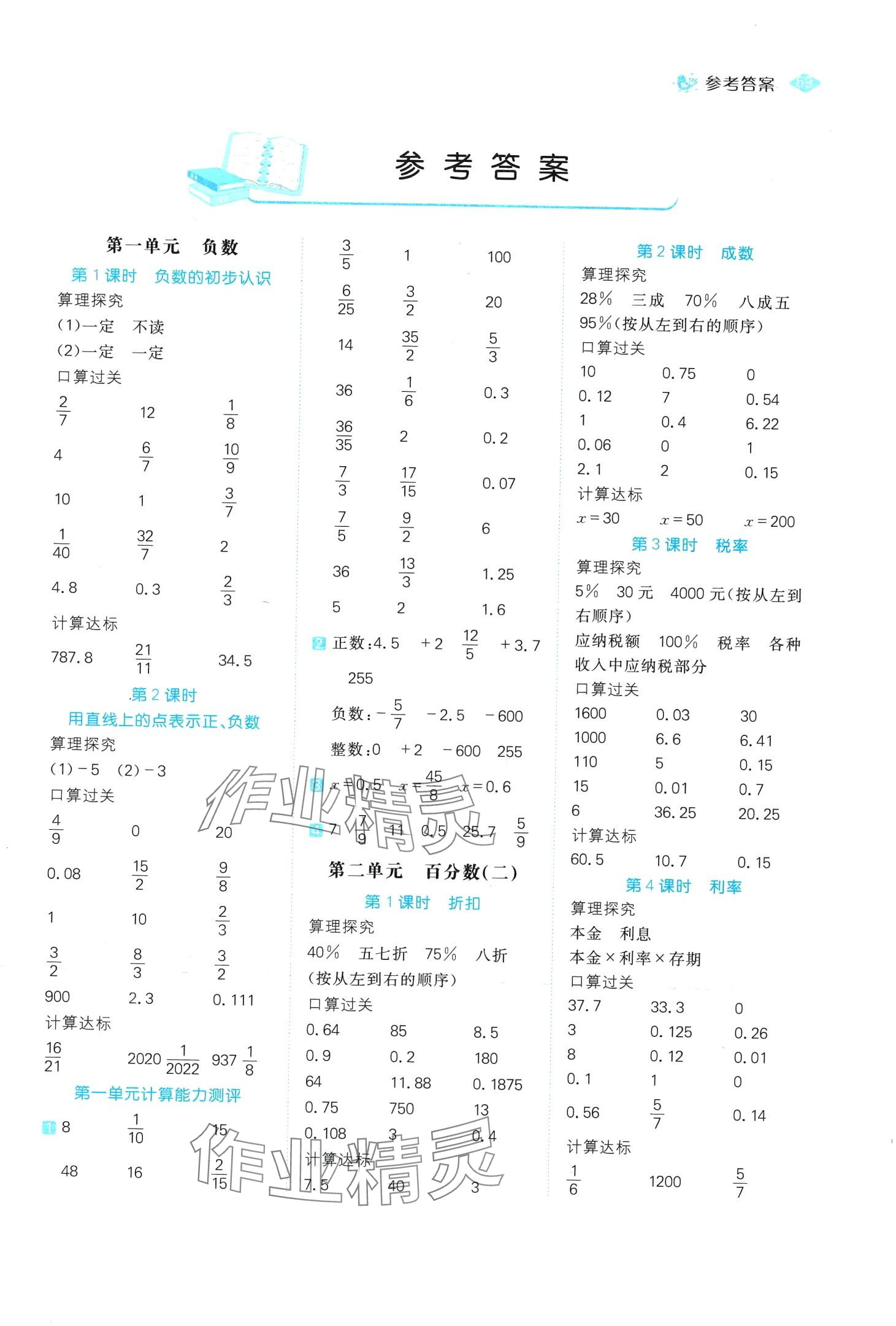 2024年口算100六年級數(shù)學下冊人教版 第1頁