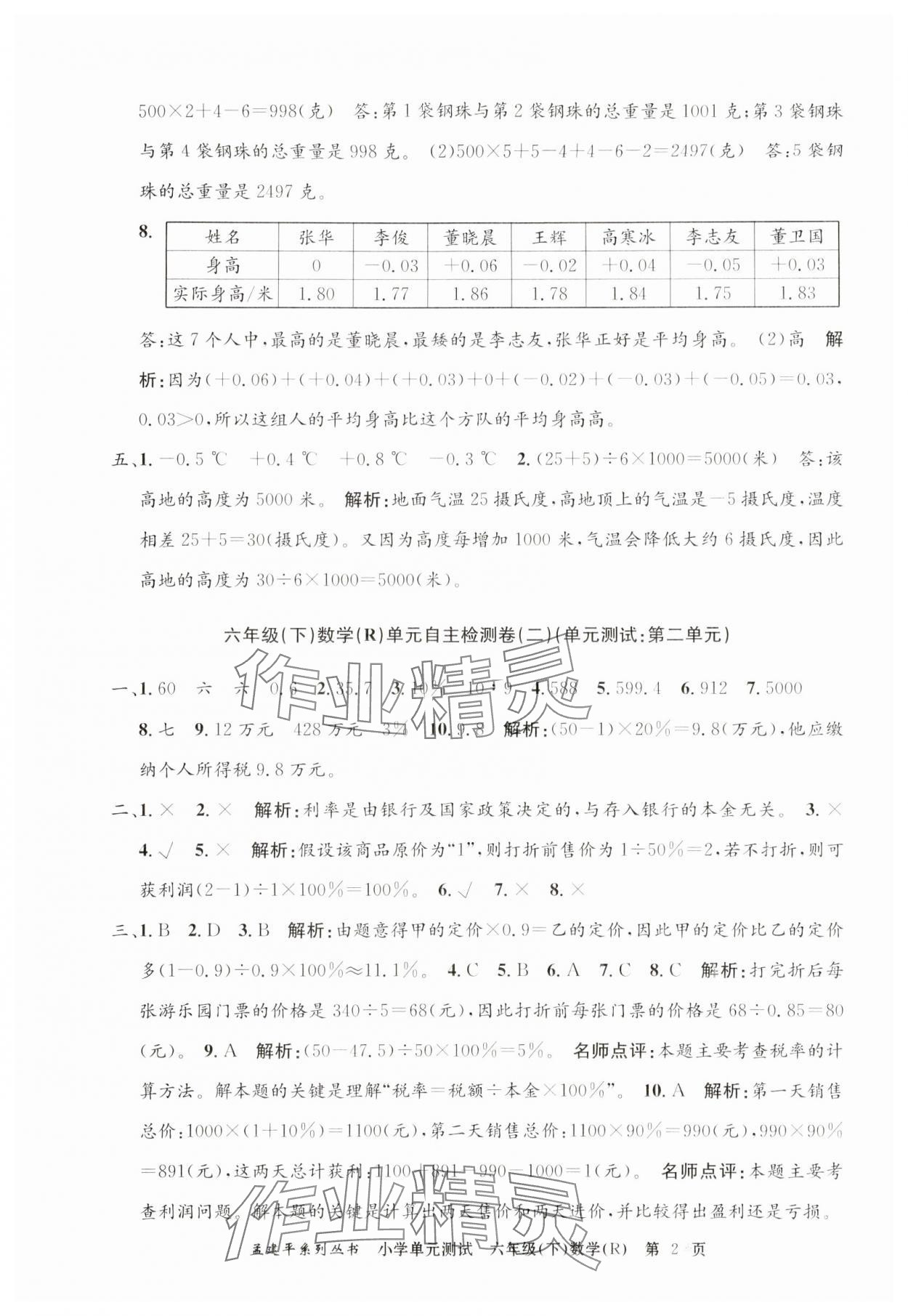 2024年孟建平單元測(cè)試六年級(jí)數(shù)學(xué)下冊(cè)人教版 第2頁(yè)