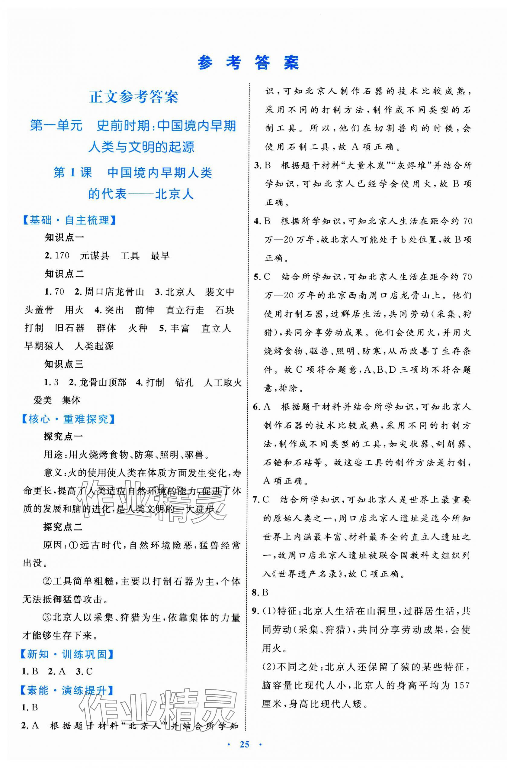 2023年同步學(xué)習(xí)目標(biāo)與檢測七年級歷史上冊人教版 第1頁