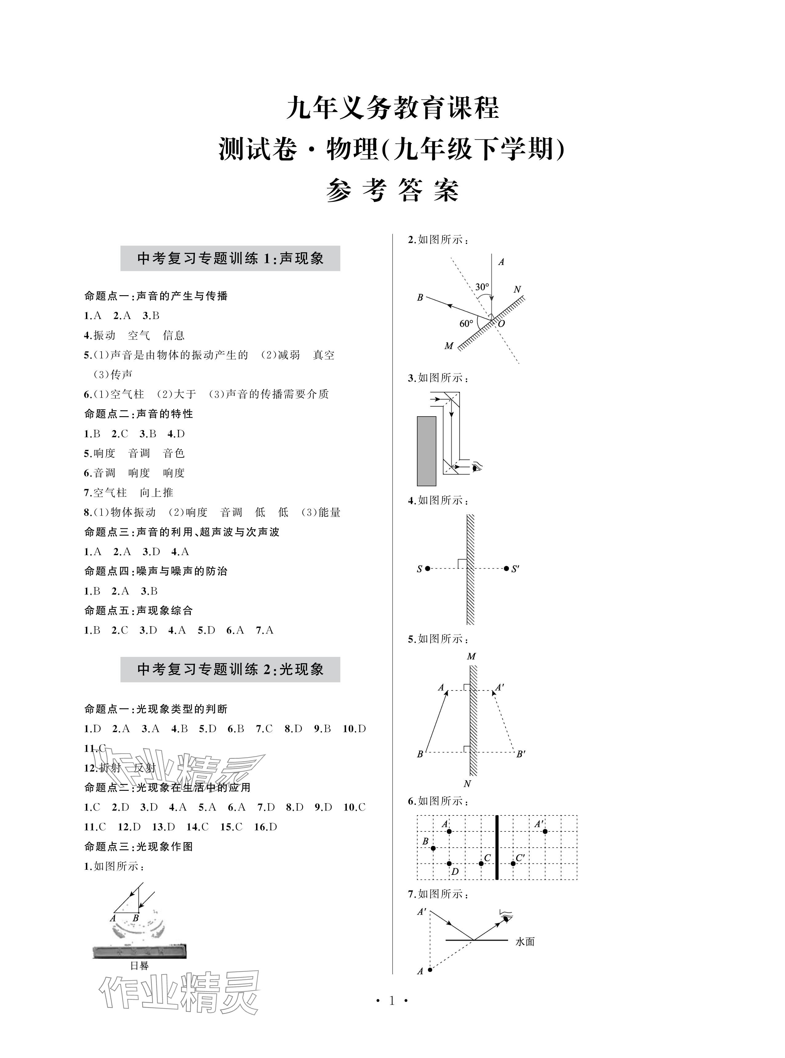 2024年單元自測試卷青島出版社九年級物理下冊滬科版 參考答案第1頁