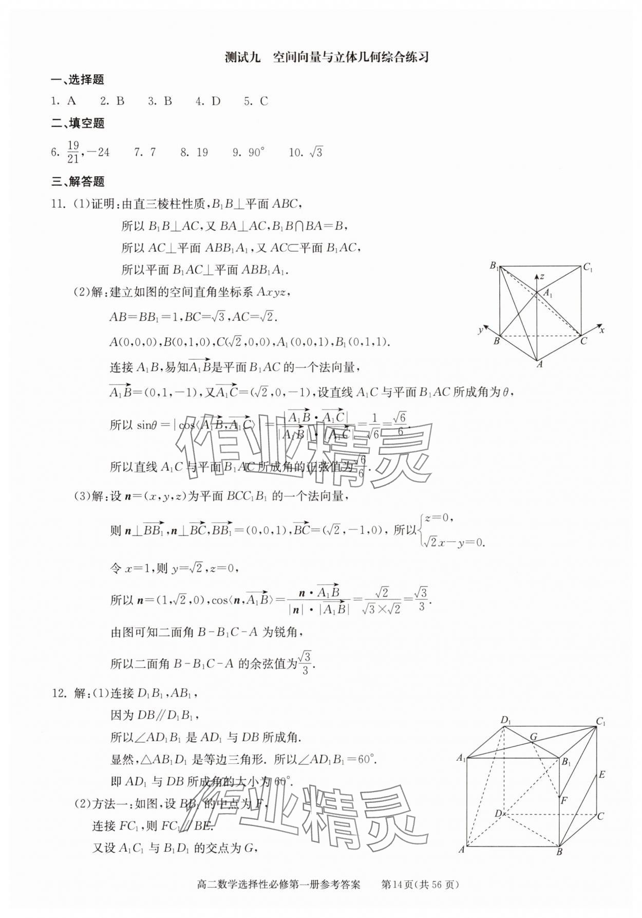 2025年學(xué)習(xí)探究診斷高中數(shù)學(xué)選擇性必修第一冊 參考答案第14頁