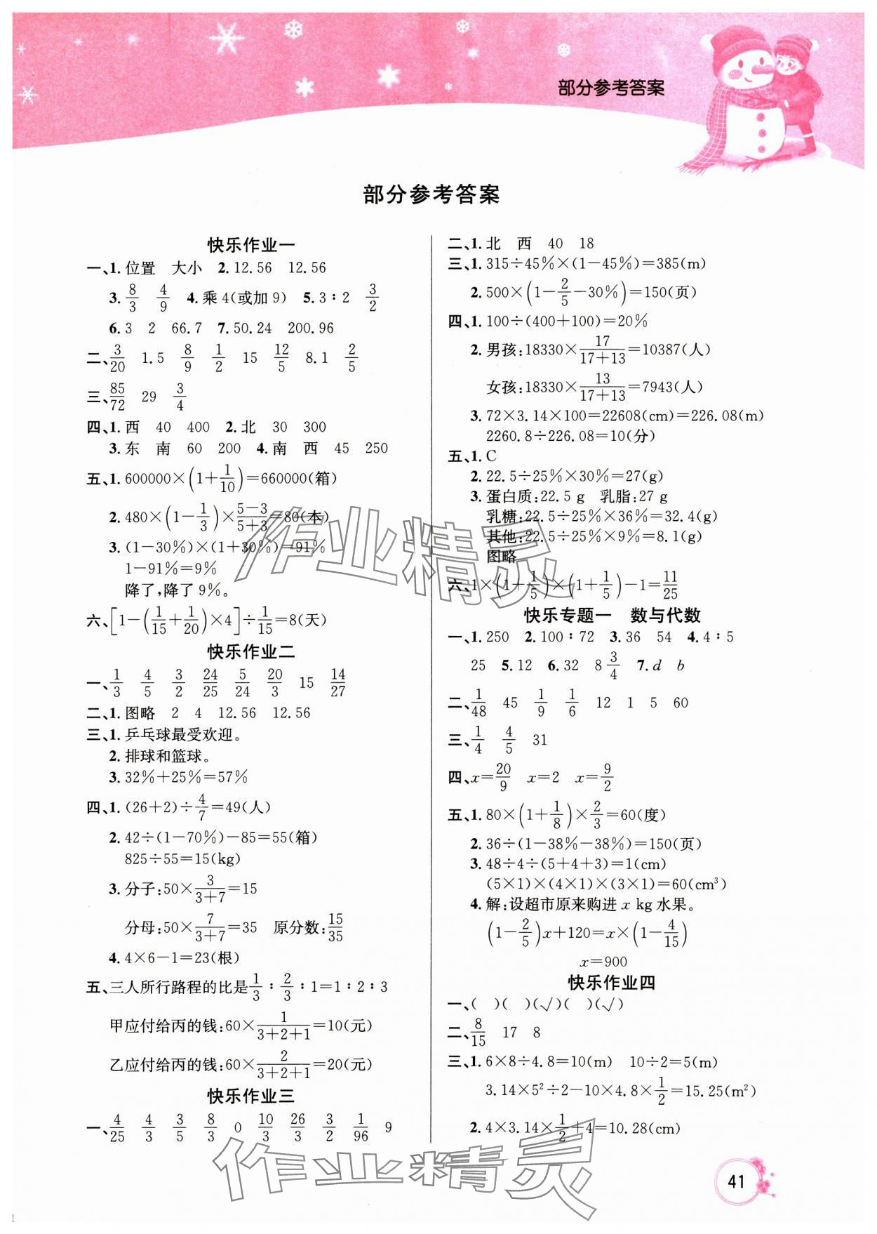 2025年快樂(lè)假期寒假作業(yè)延邊教育出版社六年級(jí)數(shù)學(xué)人教版 第1頁(yè)