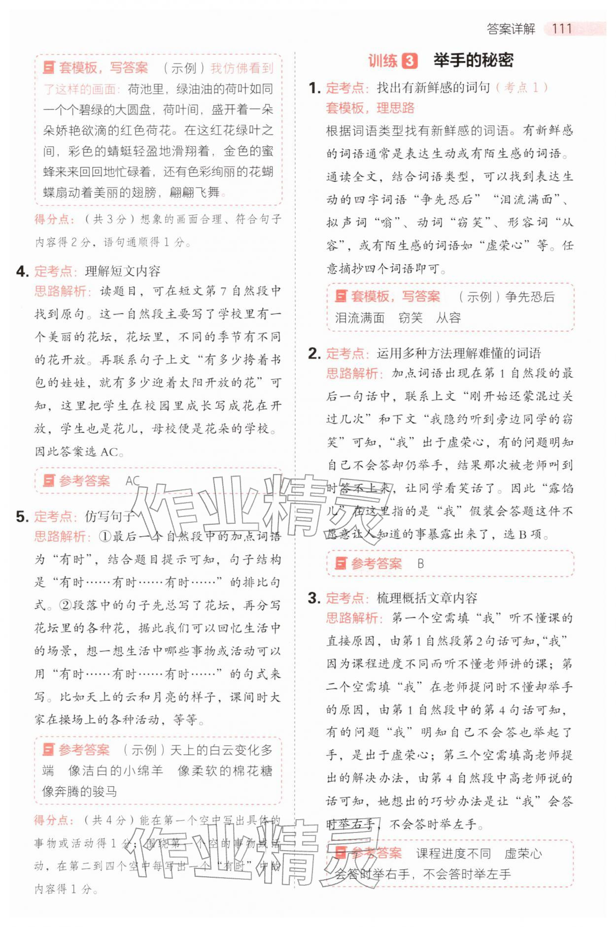 2025年同步阅读答题模板三年级语文上册人教版&nbsp;参考答案第3页