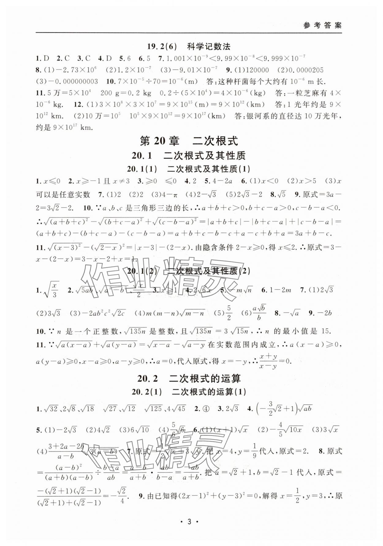 2025年上海特训八年级数学上册沪教版54制 参考答案第3页
