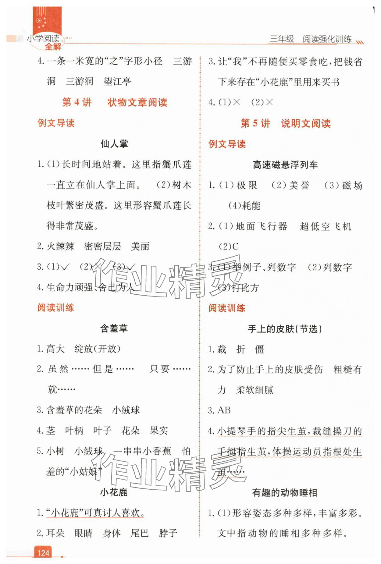 2025年小学阅读全解三年级语文人教版&nbsp;参考答案第3页