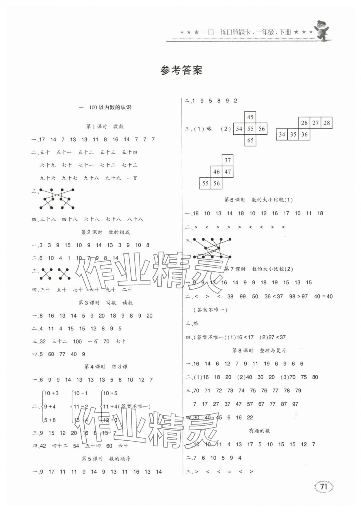 2024年1日1练口算题卡一年级下册西师大版 第1页