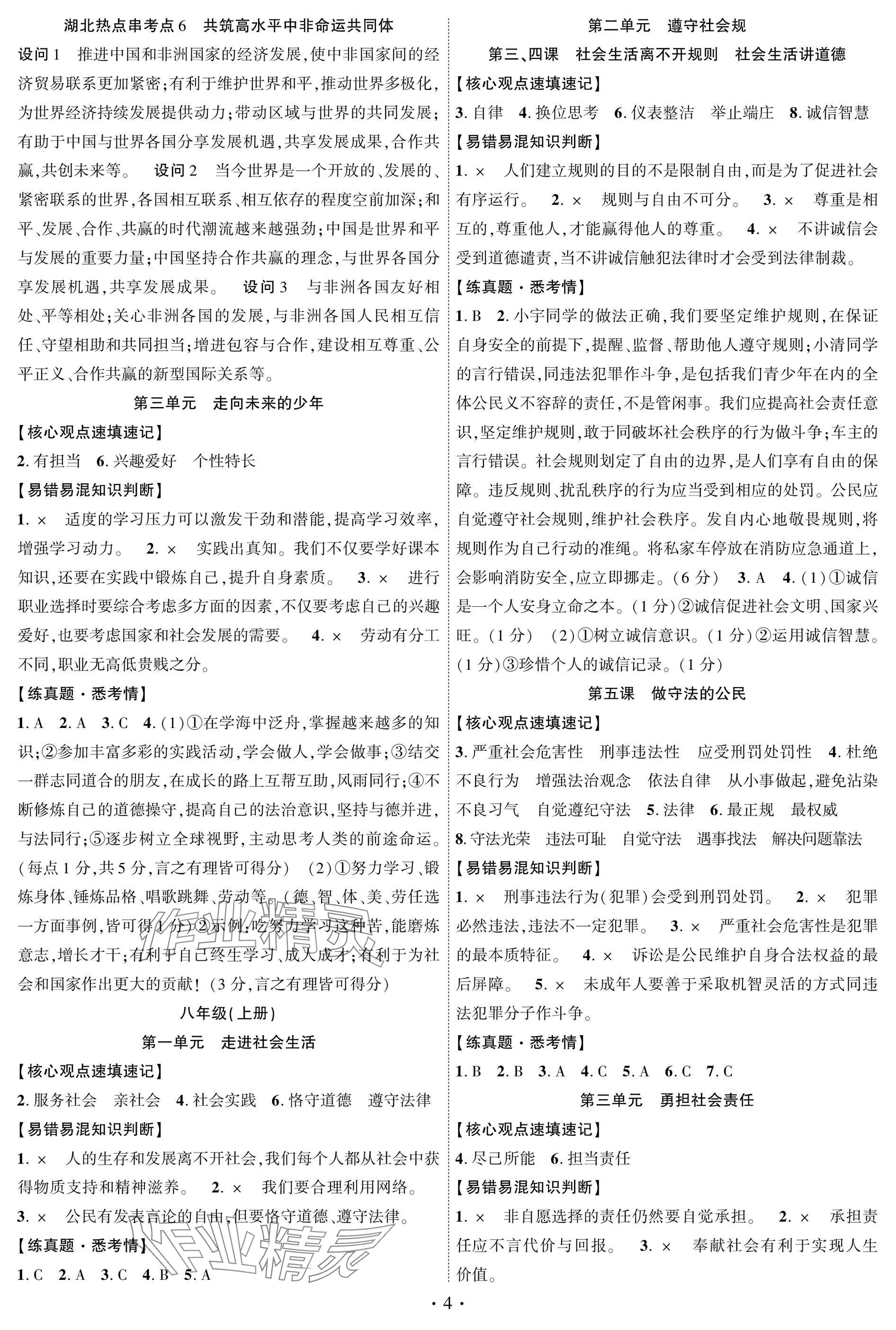 2025年智聯(lián)中考道德與法治湖北專版 參考答案第4頁(yè)
