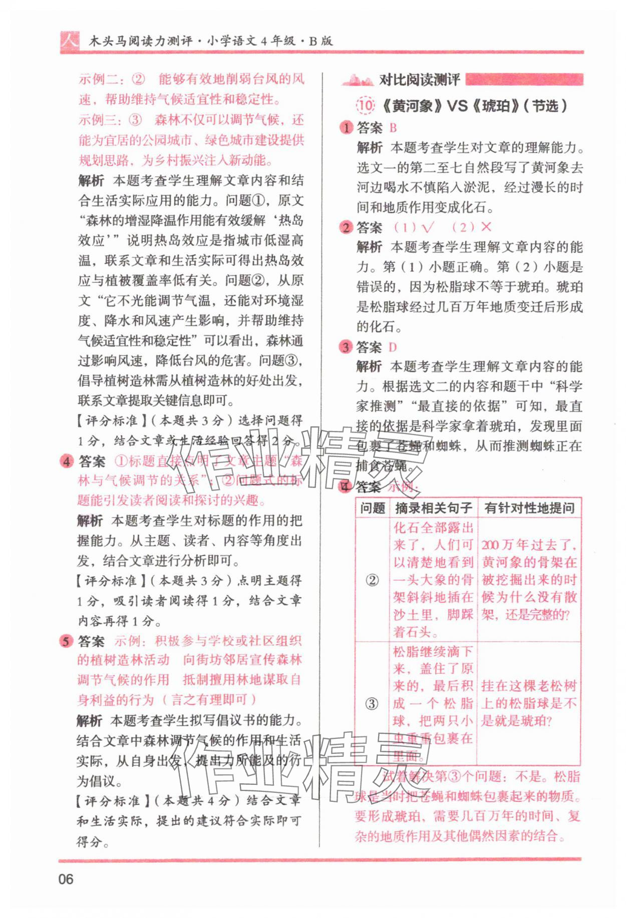 2025年木头马阅读力测评四年级语文下册人教版&nbsp;参考答案第6页