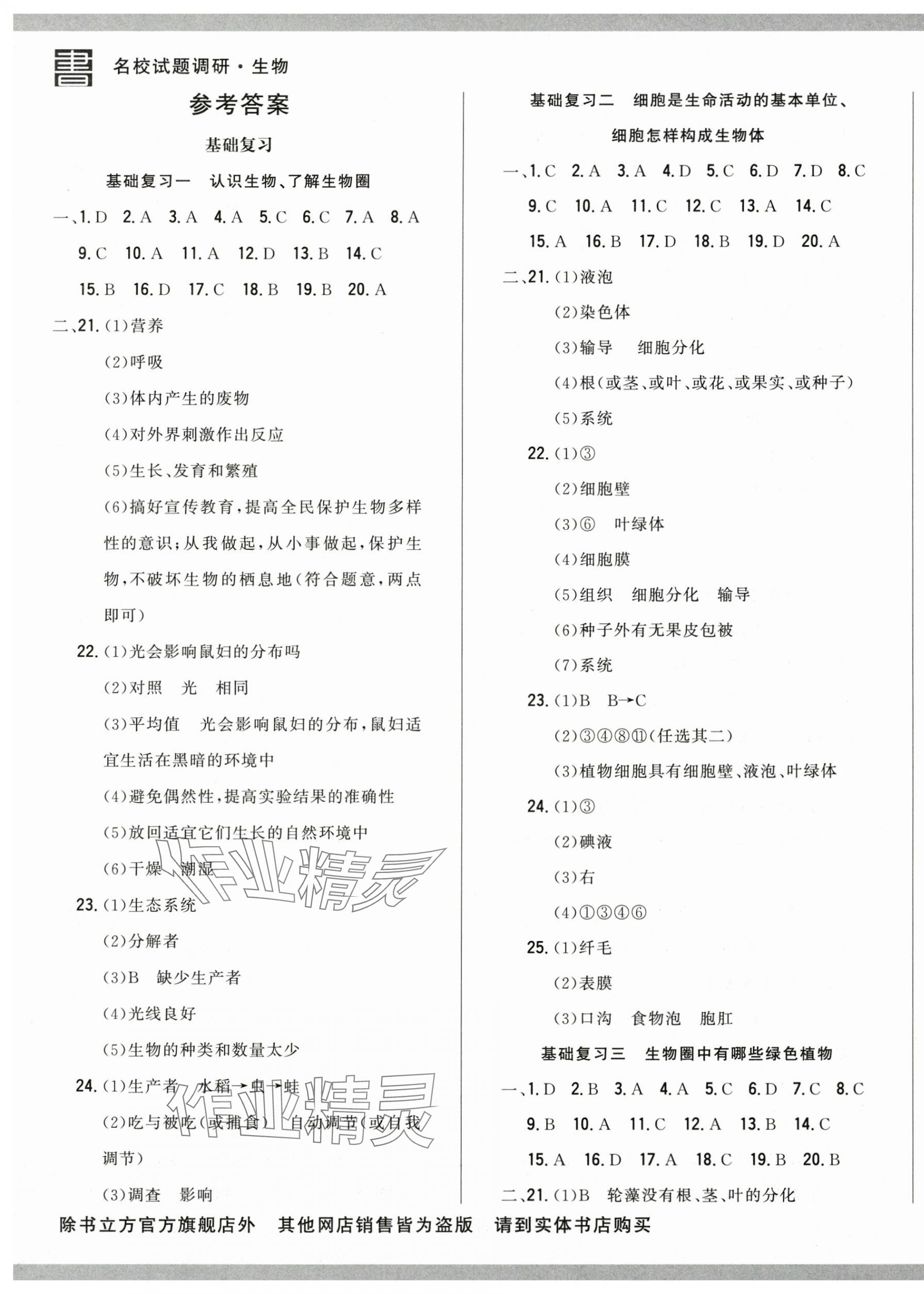 2025年名校試題調研中考總復習生物 第1頁