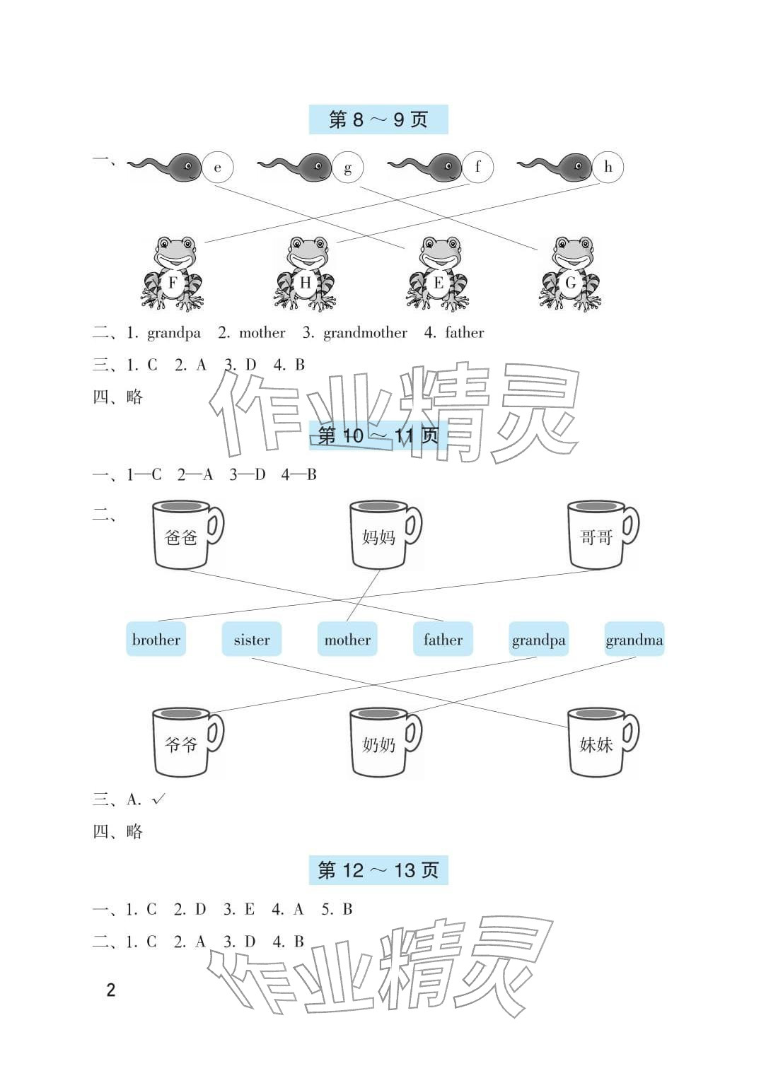 2026年寒假生活海燕出版社三年级英语人教版&nbsp;参考答案第2页
