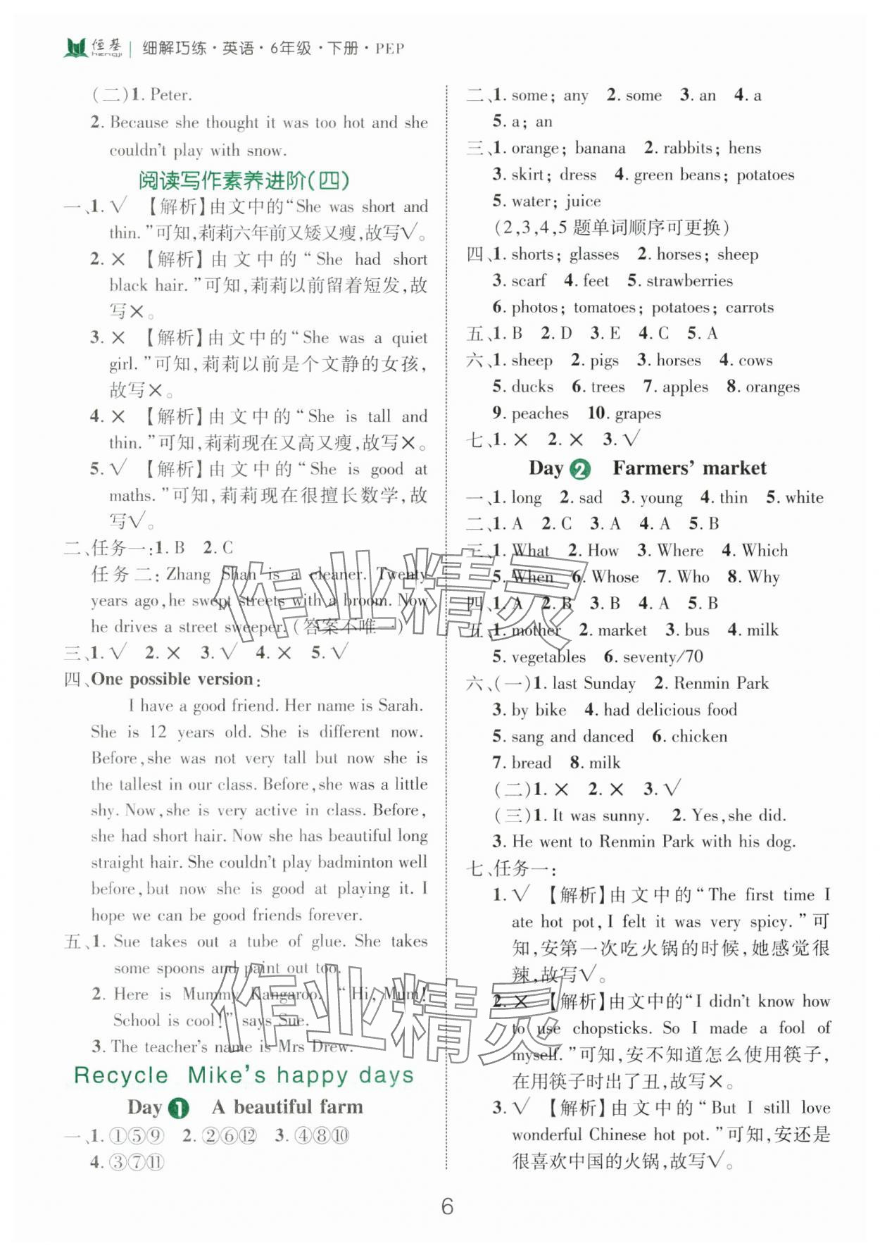 2025年細(xì)解巧練六年級英語下冊人教版 參考答案第6頁