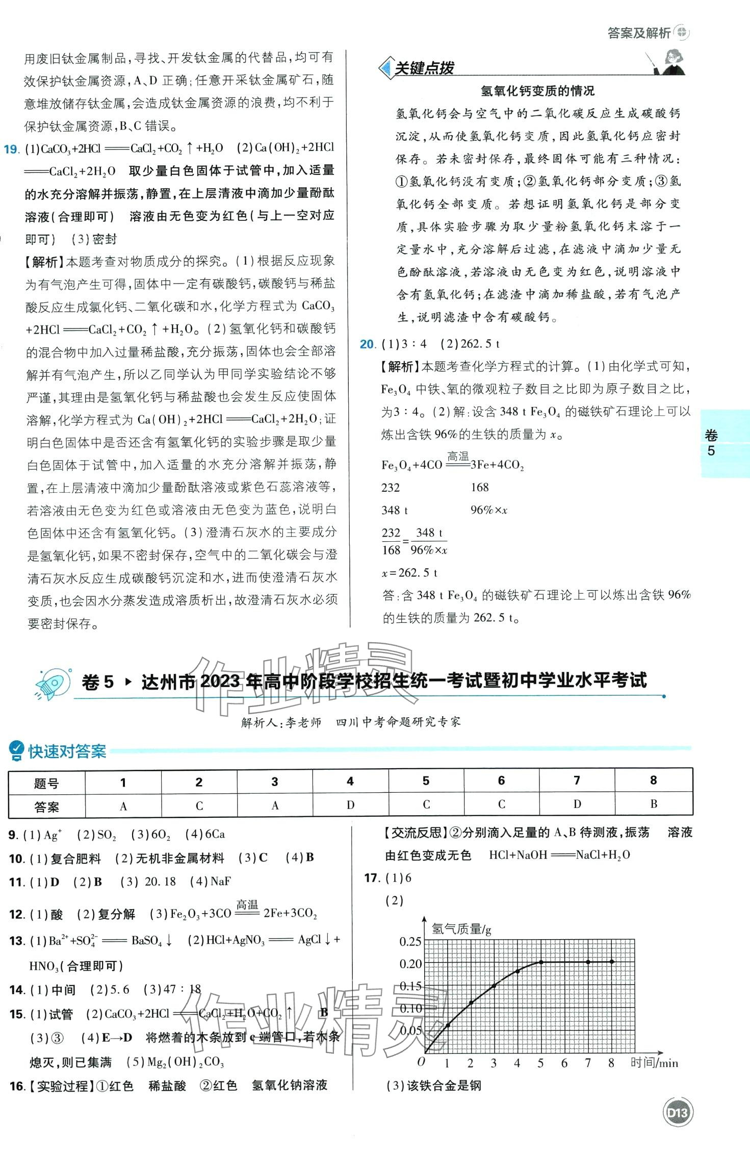 2024年中考必刷卷开明出版社化学四川专版&nbsp;第13页