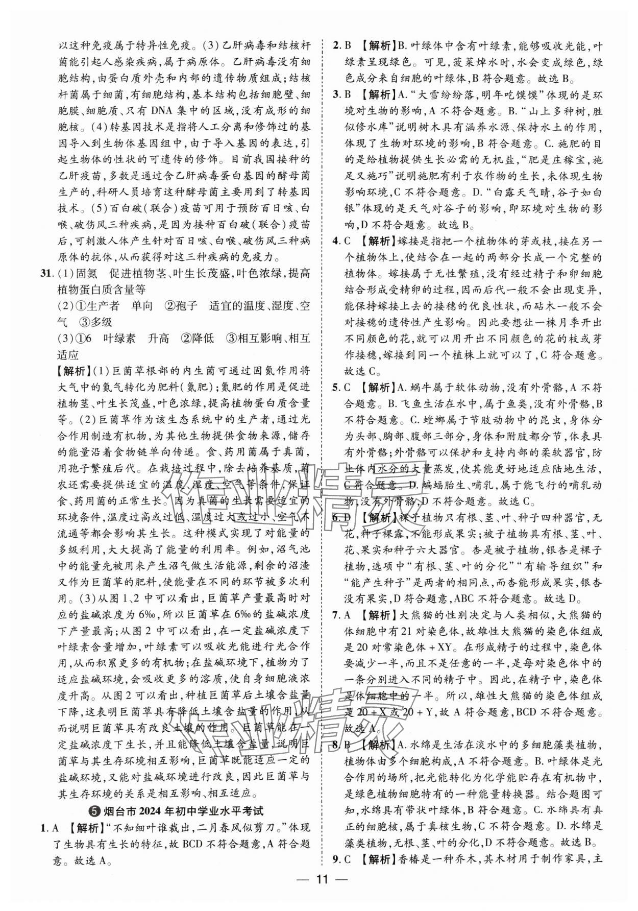 2025年鲁人泰斗中考必备中考试题汇编生物中考山东专版&nbsp;参考答案第11页